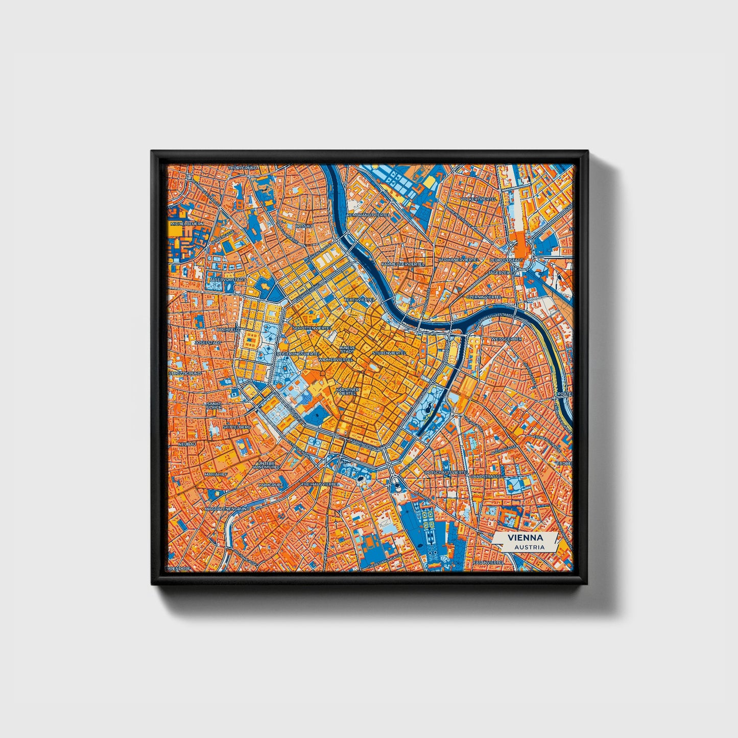 Wien Austria Colorful City Map Canvas Print • Black Framed
