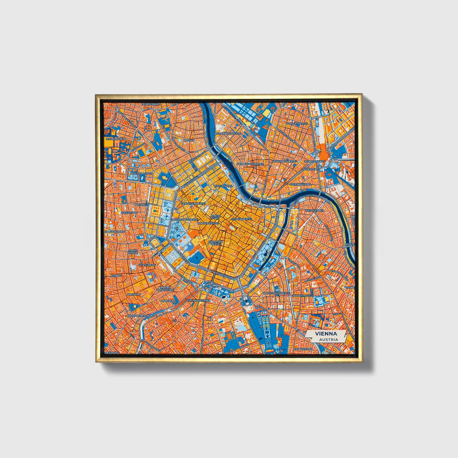 Wien Austria Colorful City Map Canvas Print • Gold Framed