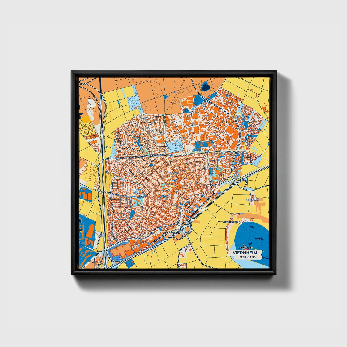 Viernheim Germany Colorful City Map Canvas Print • Black Framed