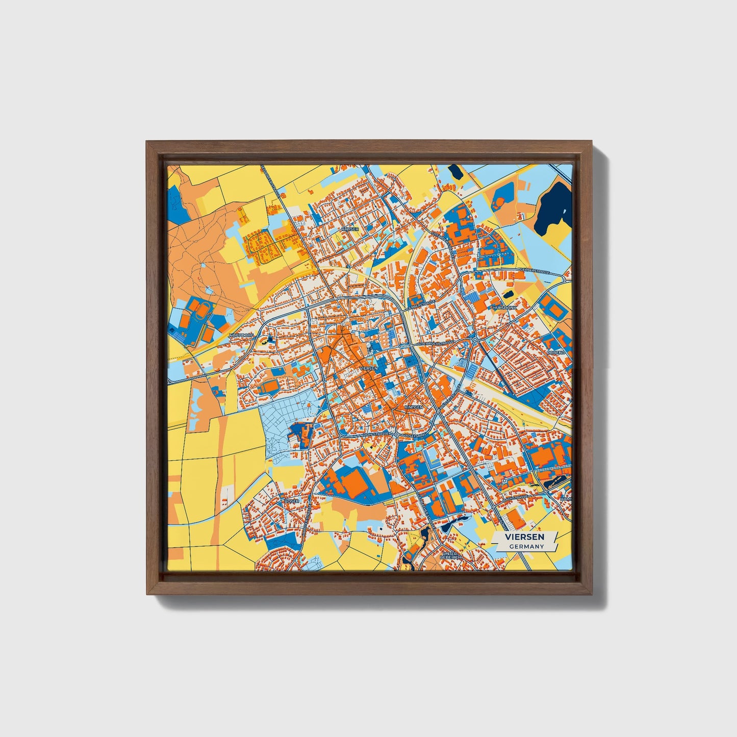 Viersen Germany Colorful City Map Canvas Print • Dark Wooden Framed