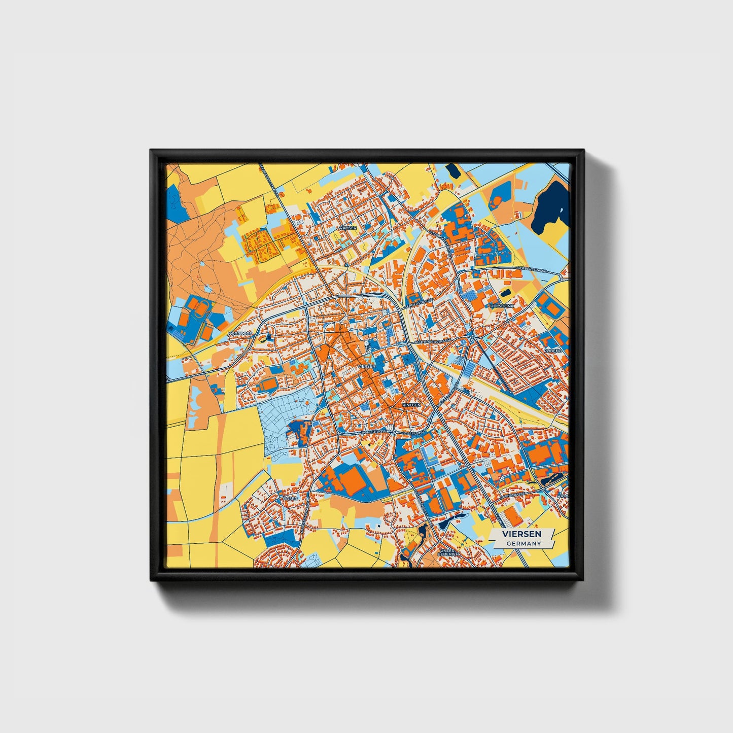 Viersen Germany Colorful City Map Canvas Print • Black Framed