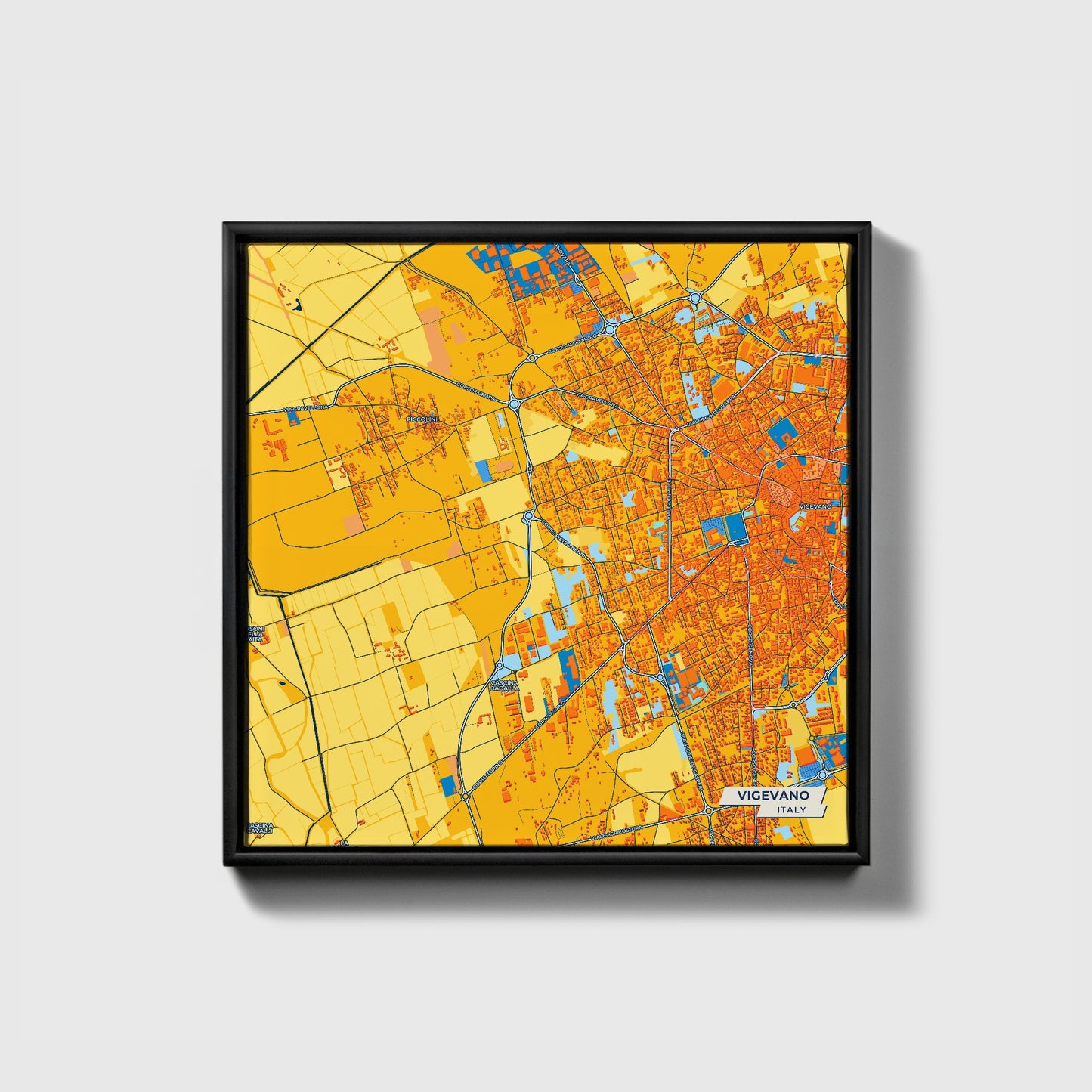 Vigevano Italy Colorful City Map Canvas Print • Black Framed