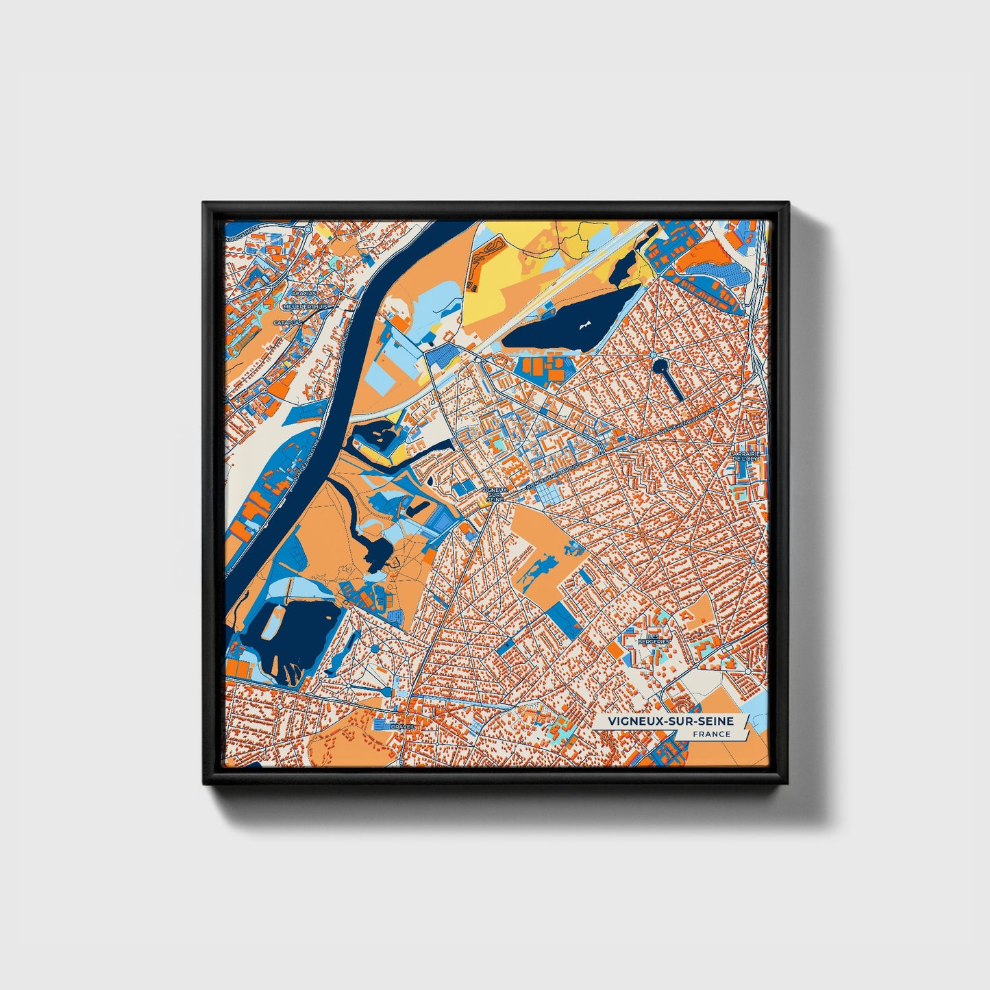 Vigneux-Sur-Seine France Colorful City Map Canvas Print • Black Framed