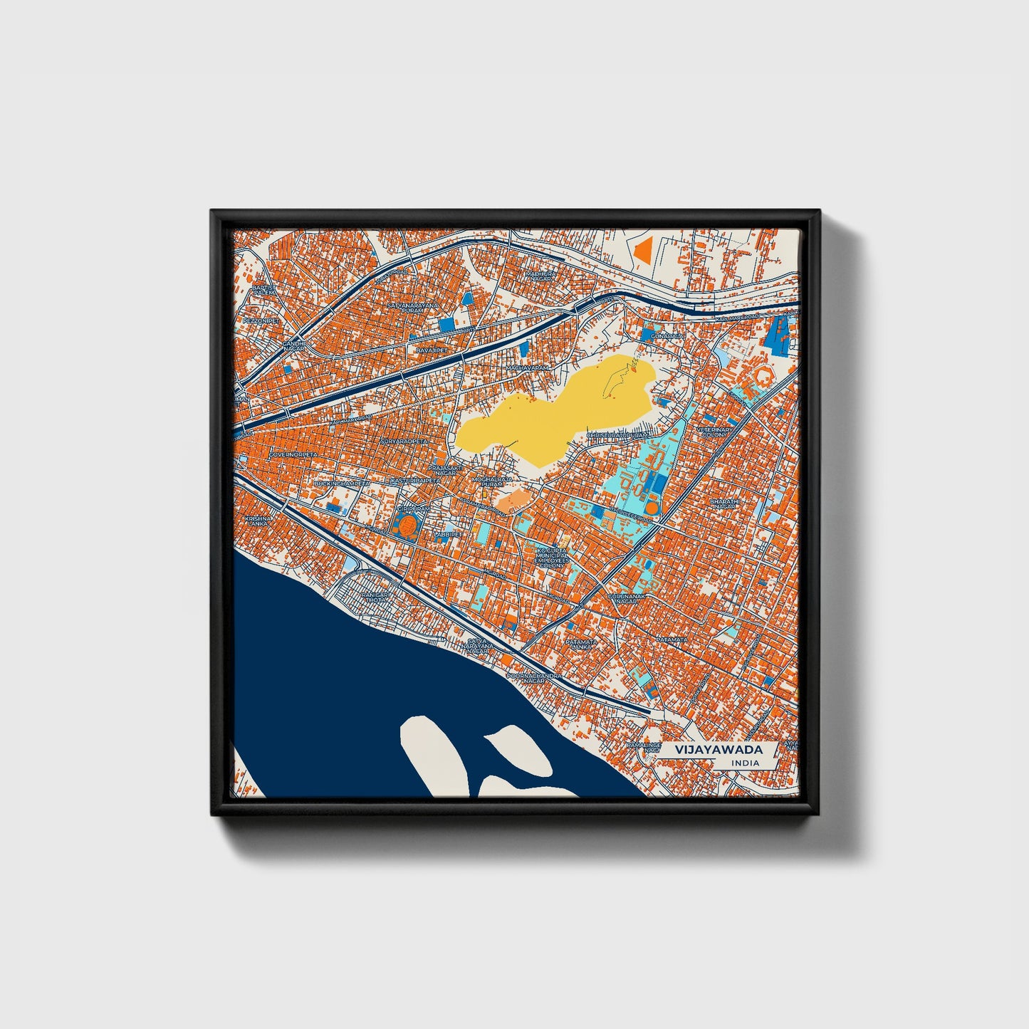 Vijayawada India Colorful City Map Canvas Print • Black Framed