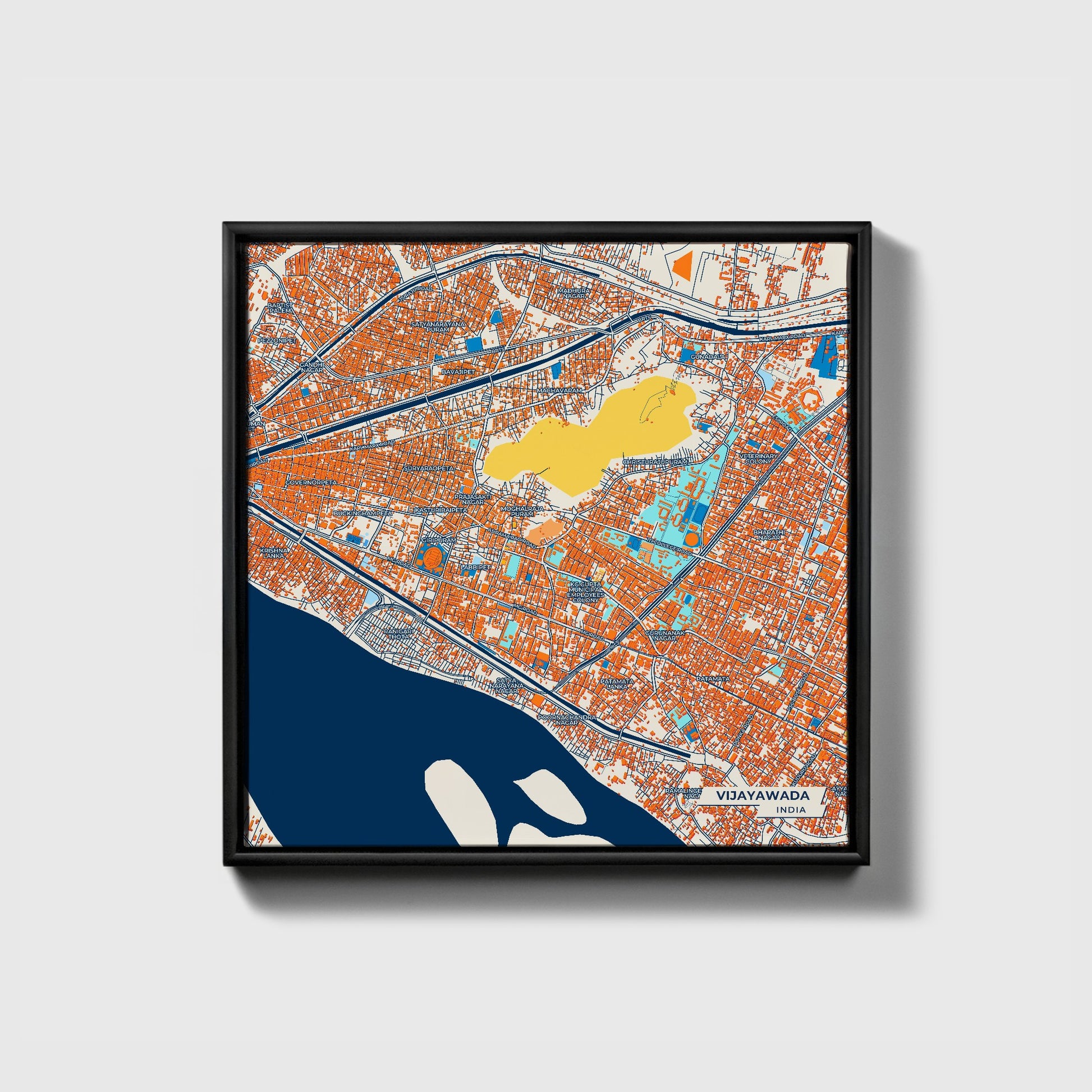 Vijayawada India Colorful City Map Canvas Print • Black Framed