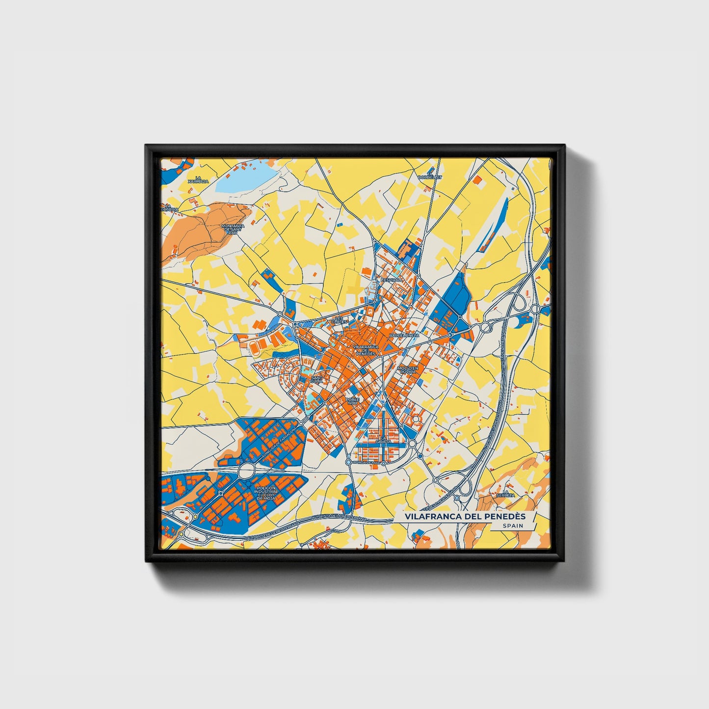 Vilafranca Del Penedès Spain Colorful City Map Canvas Print • Black Framed
