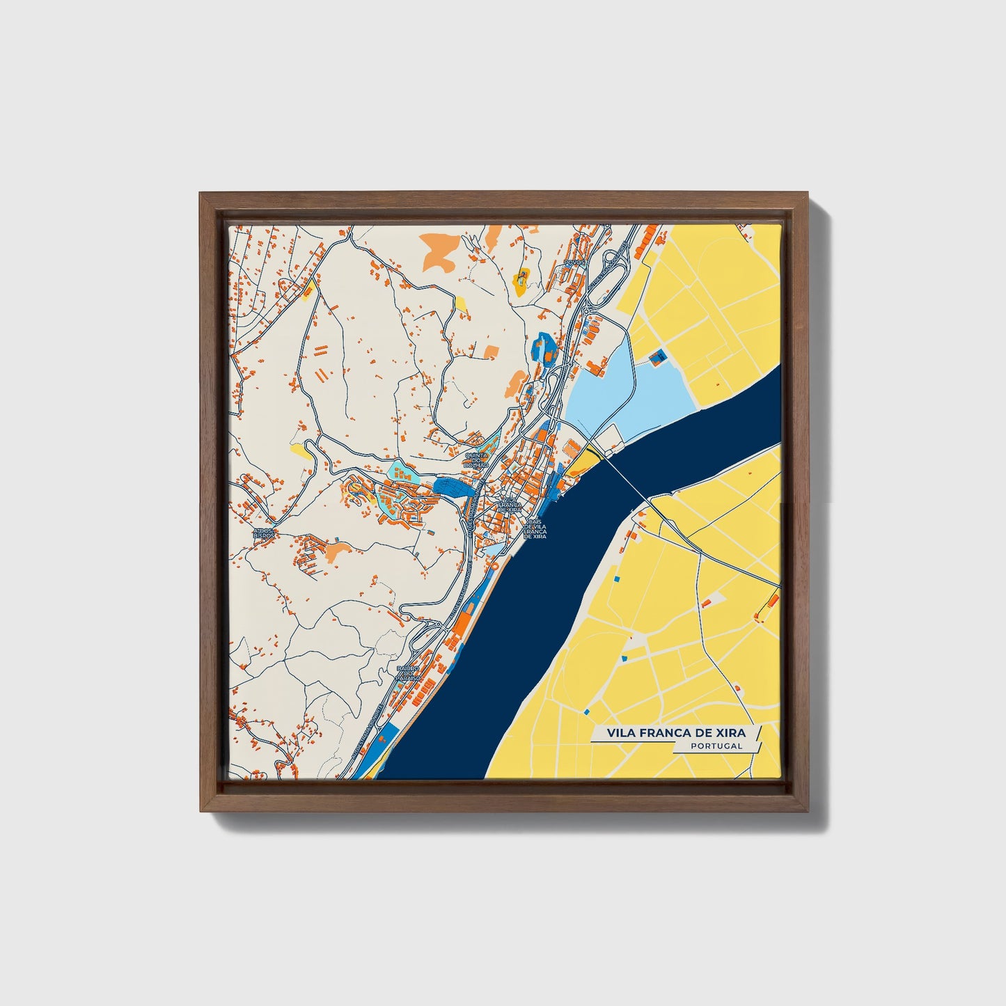 Vila Franca De Xira Portugal Colorful City Map Canvas Print • Dark Wooden Framed