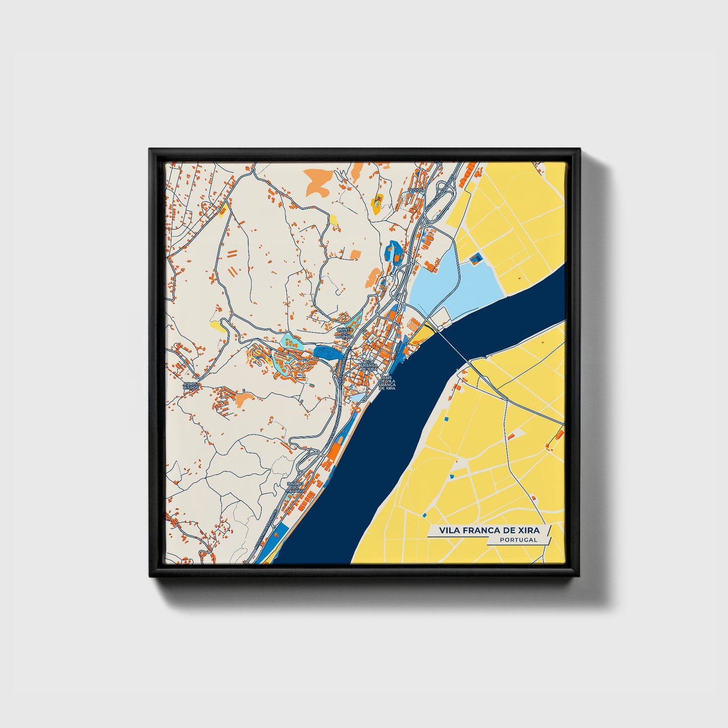 Vila Franca De Xira Portugal Colorful City Map Canvas Print • Black Framed
