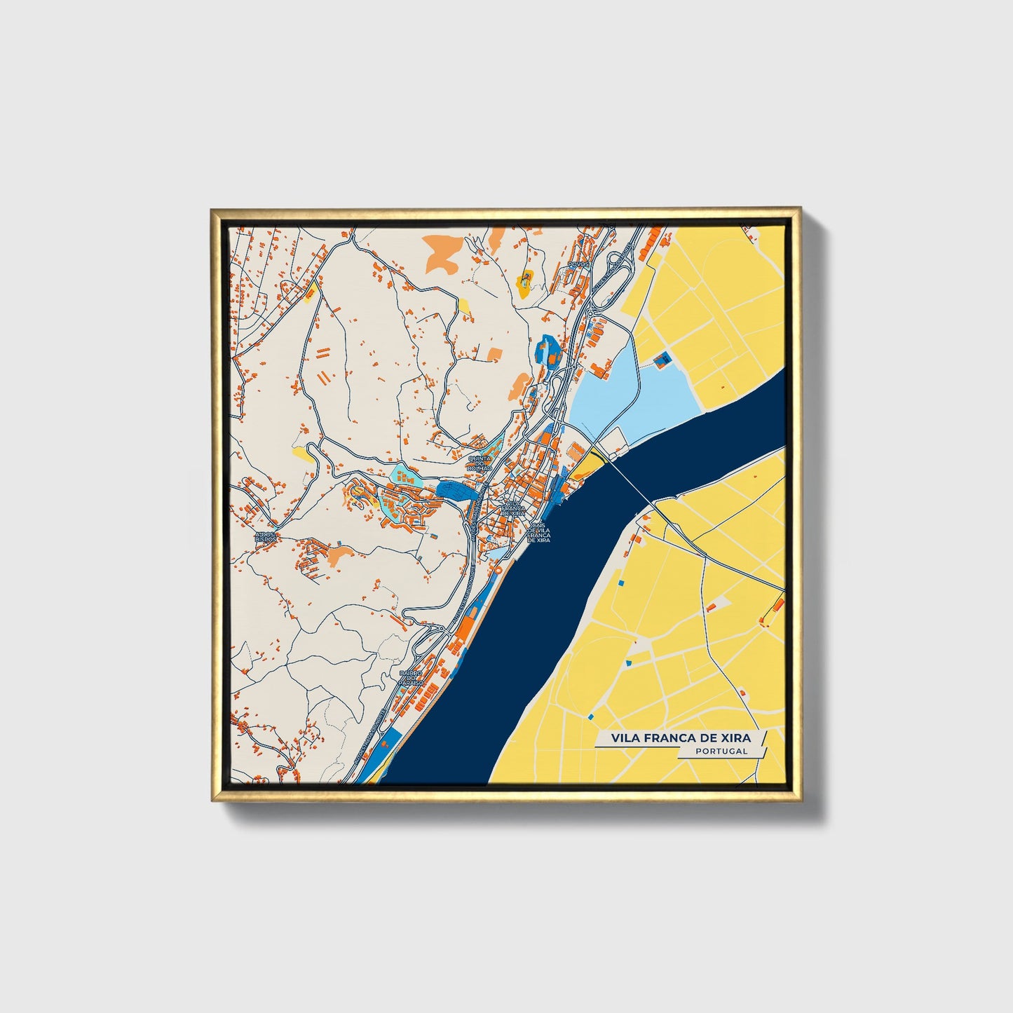 Vila Franca De Xira Portugal Colorful City Map Canvas Print • Gold Framed
