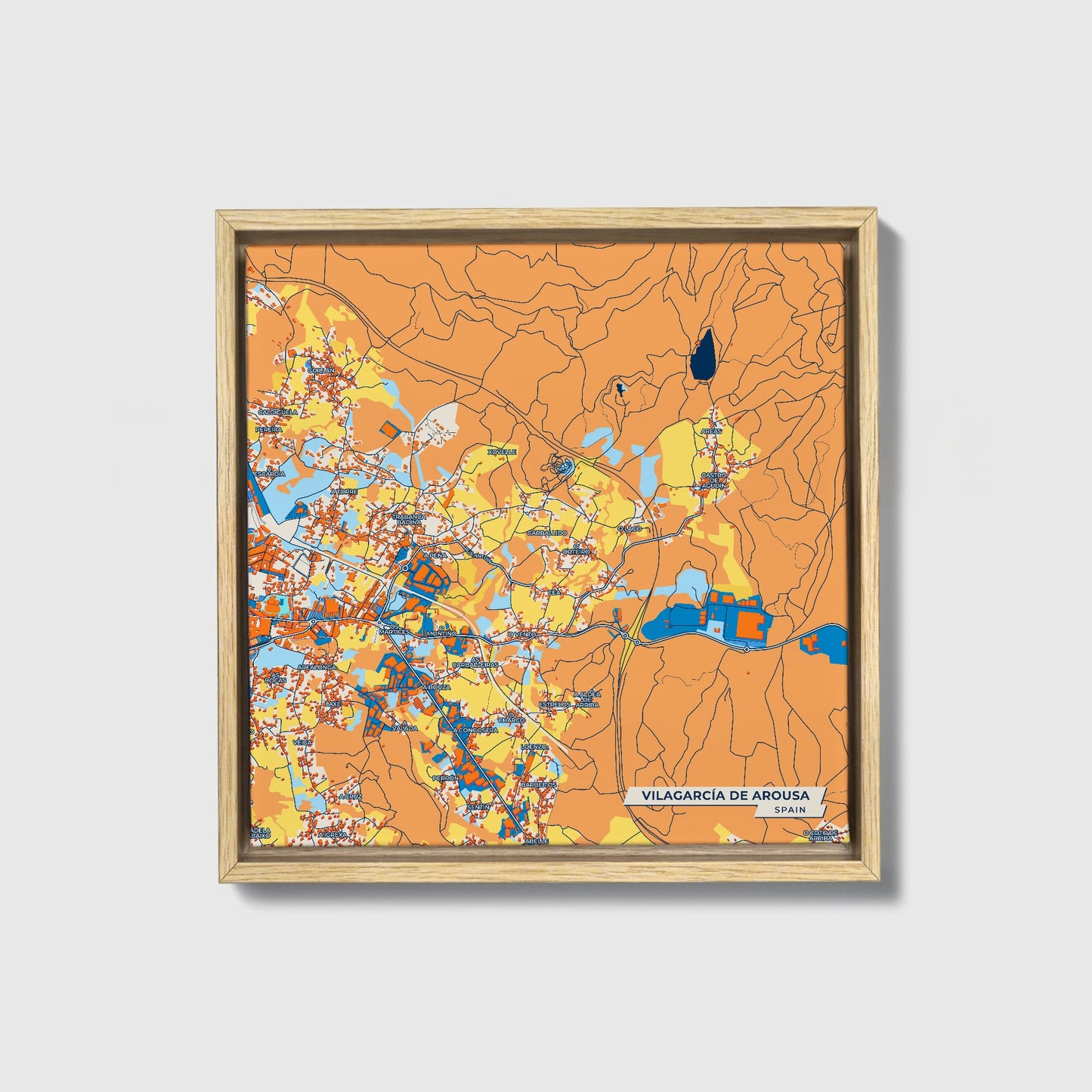 Vilagarcía De Arousa Spain Colorful City Map Canvas Print • Natural Wooden Framed