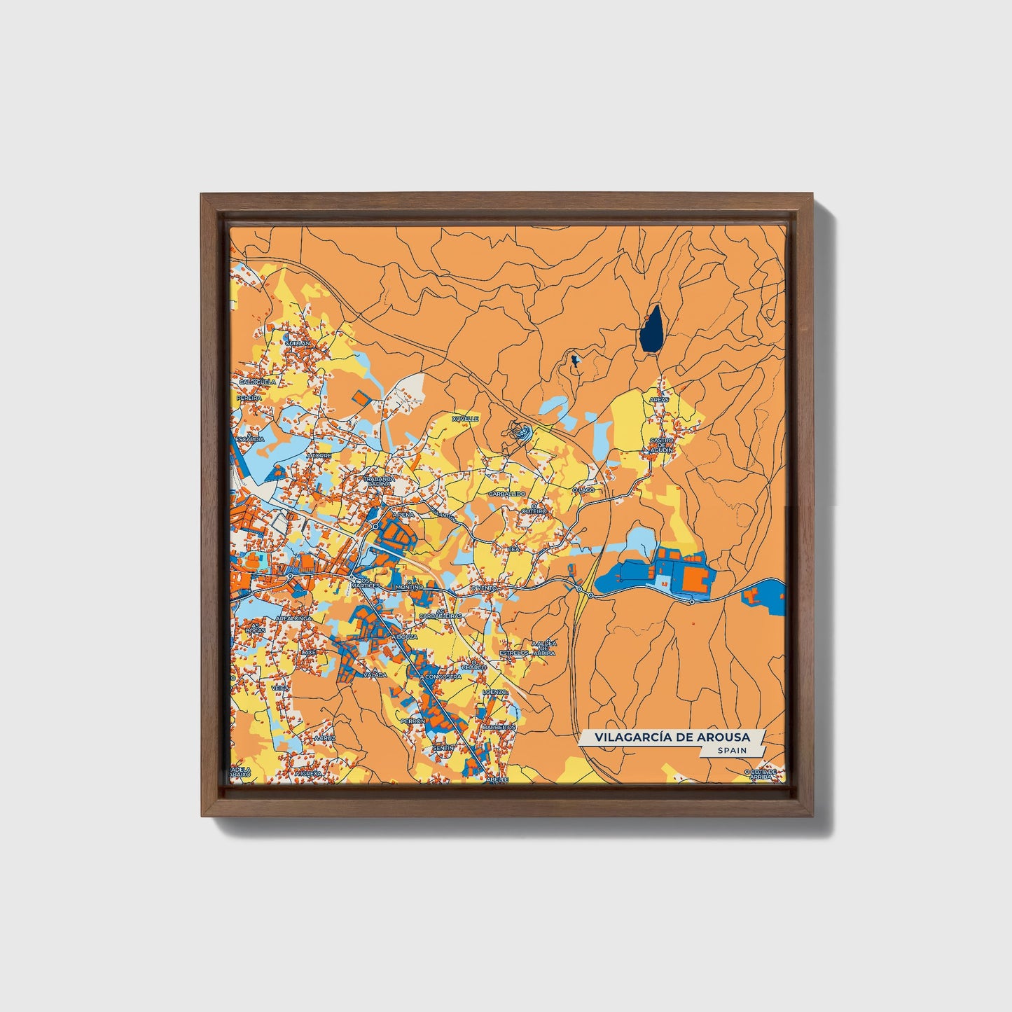 Vilagarcía De Arousa Spain Colorful City Map Canvas Print • Dark Wooden Framed