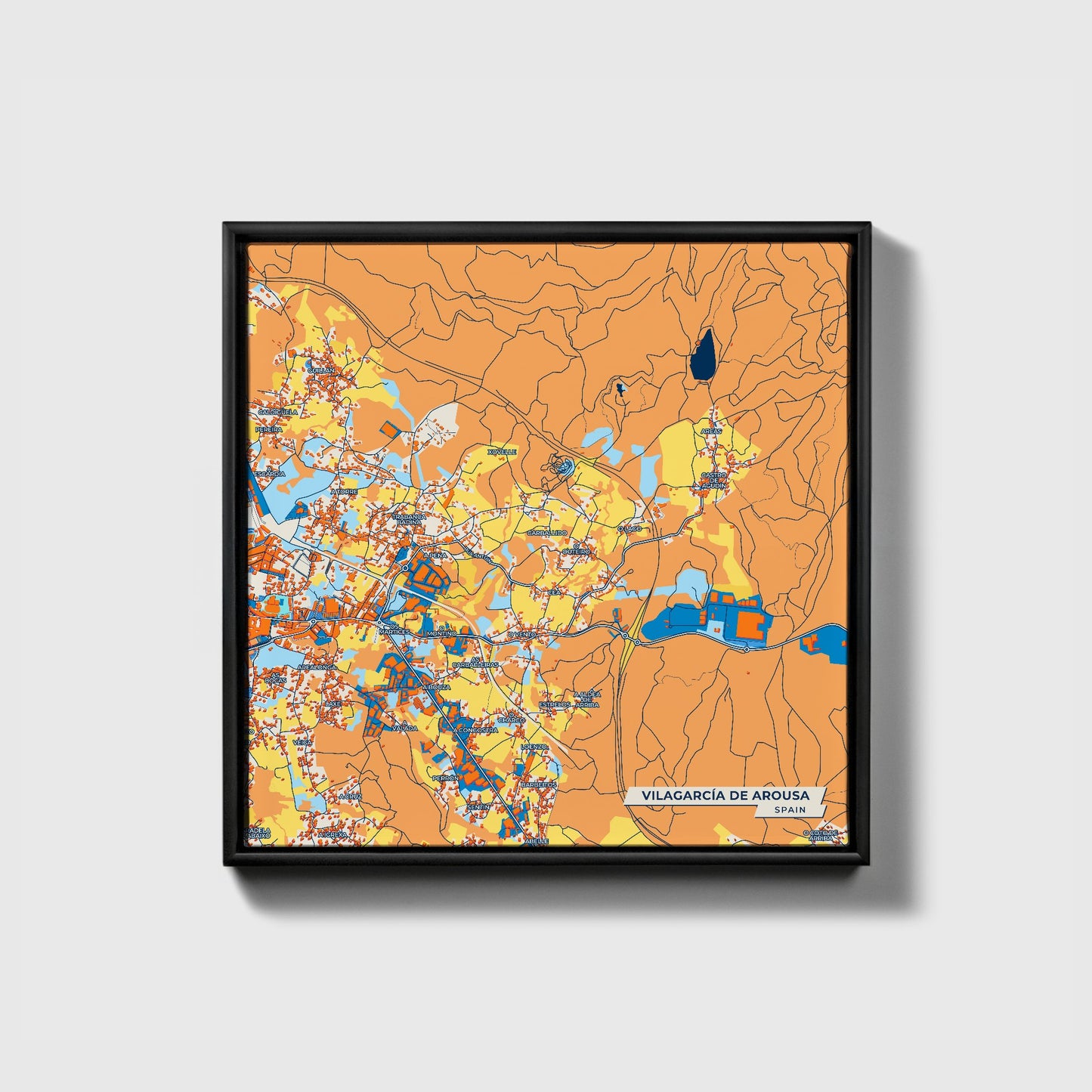 Vilagarcía De Arousa Spain Colorful City Map Canvas Print • Black Framed