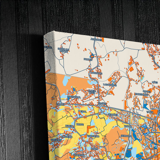 Vila Nova De Famalicão Portugal Colorful City Map Canvas Print Detail