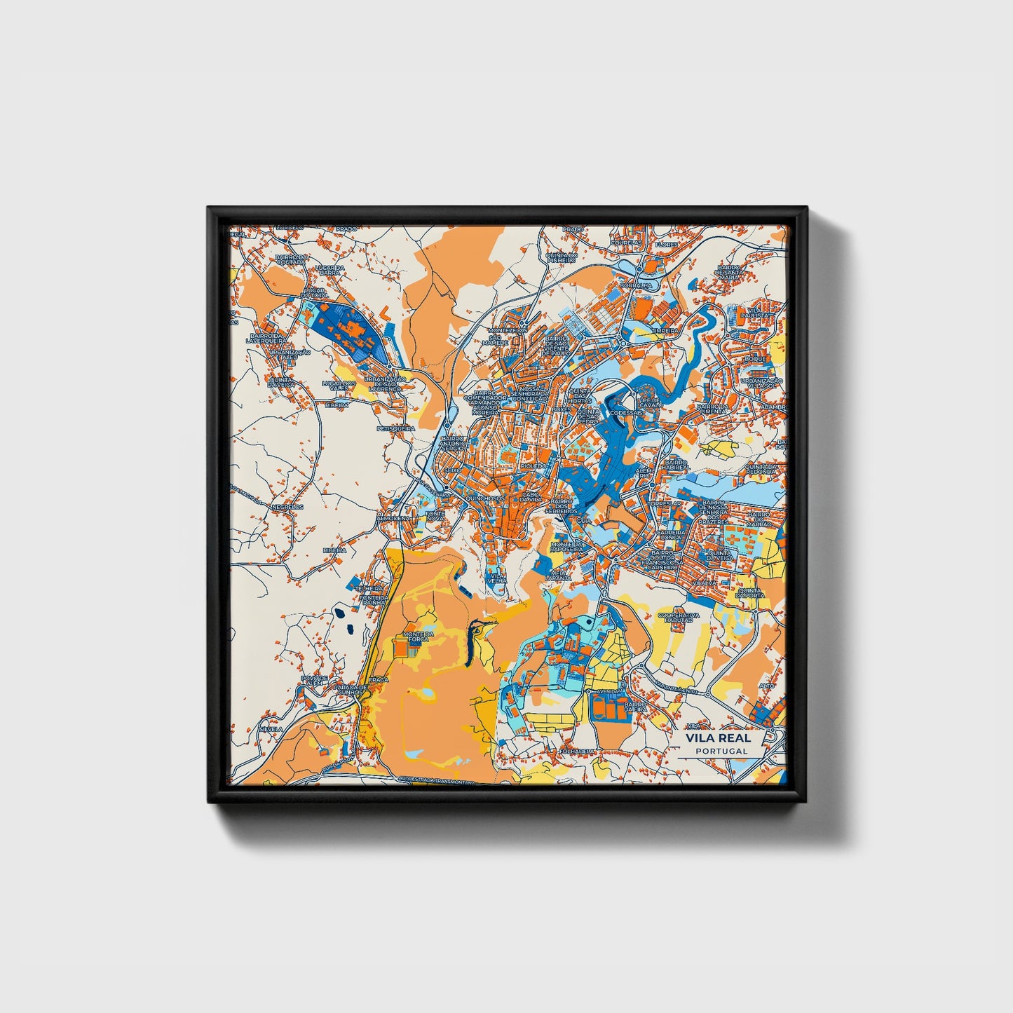 Vila Real Portugal Colorful City Map Canvas Print • Black Framed