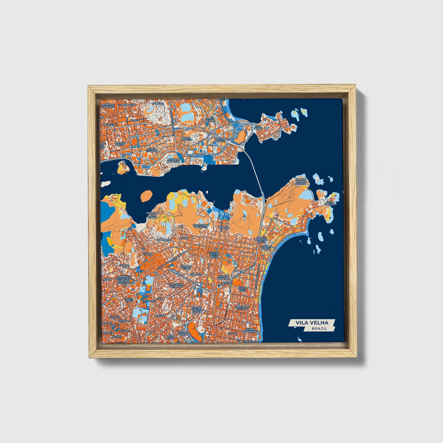 Vila Velha Brazil Colorful City Map Canvas Print • Natural Wooden Framed