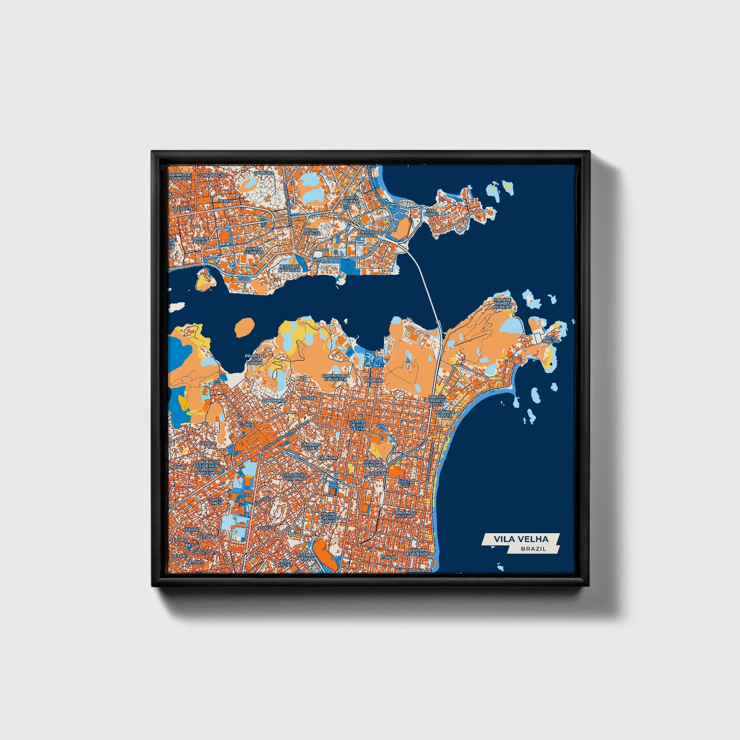 Vila Velha Brazil Colorful City Map Canvas Print • Black Framed