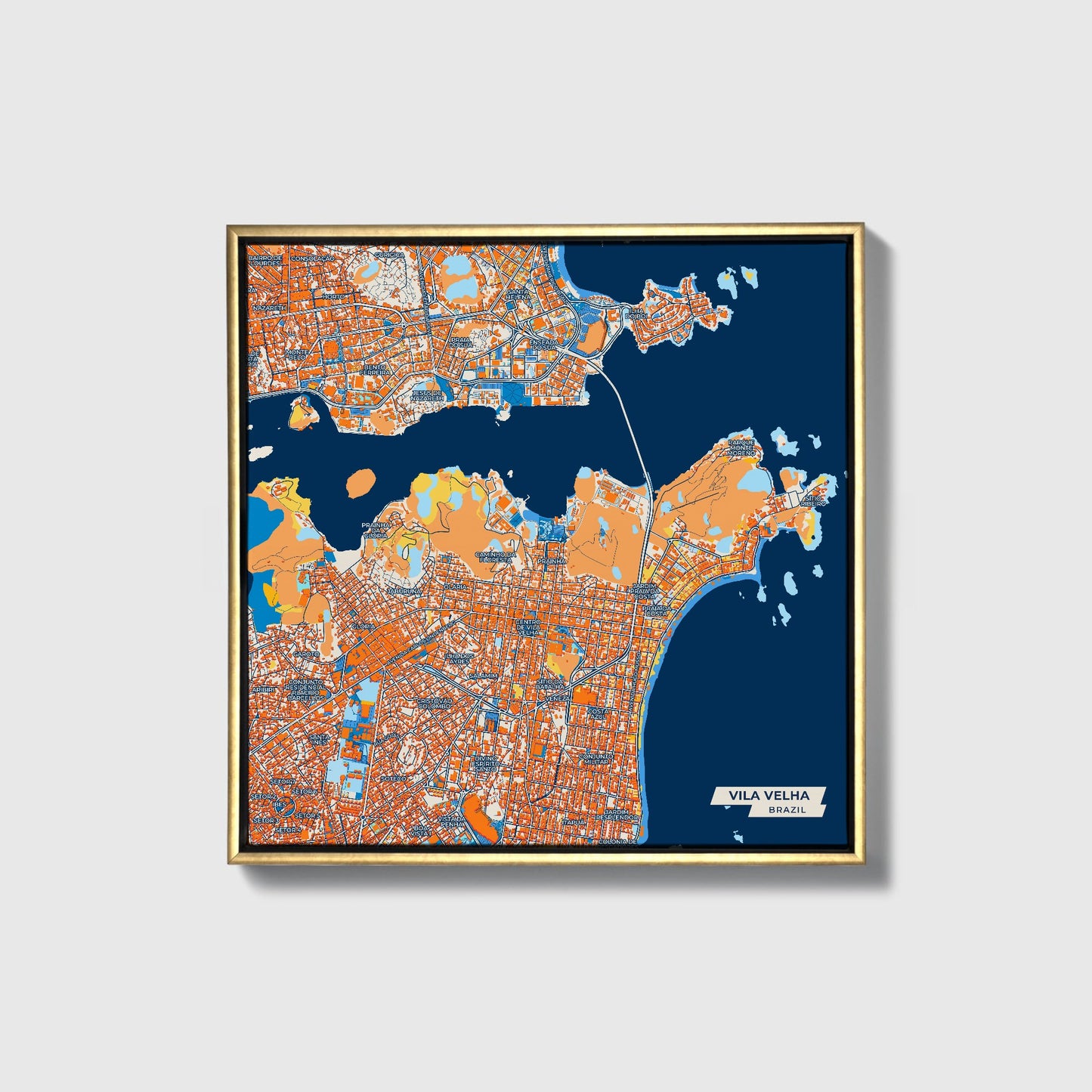 Vila Velha Brazil Colorful City Map Canvas Print • Gold Framed