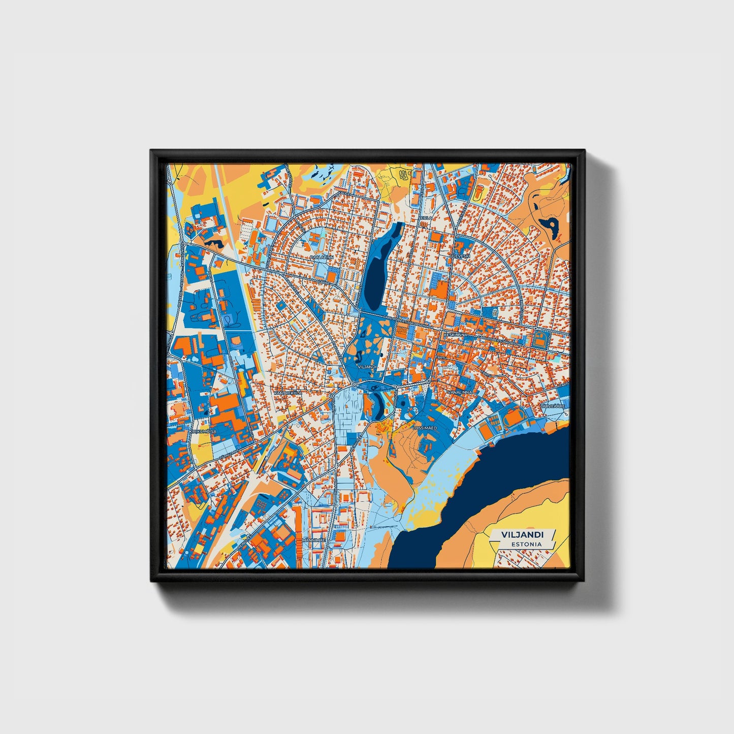 Viljandi Estonia Colorful City Map Canvas Print • Black Framed