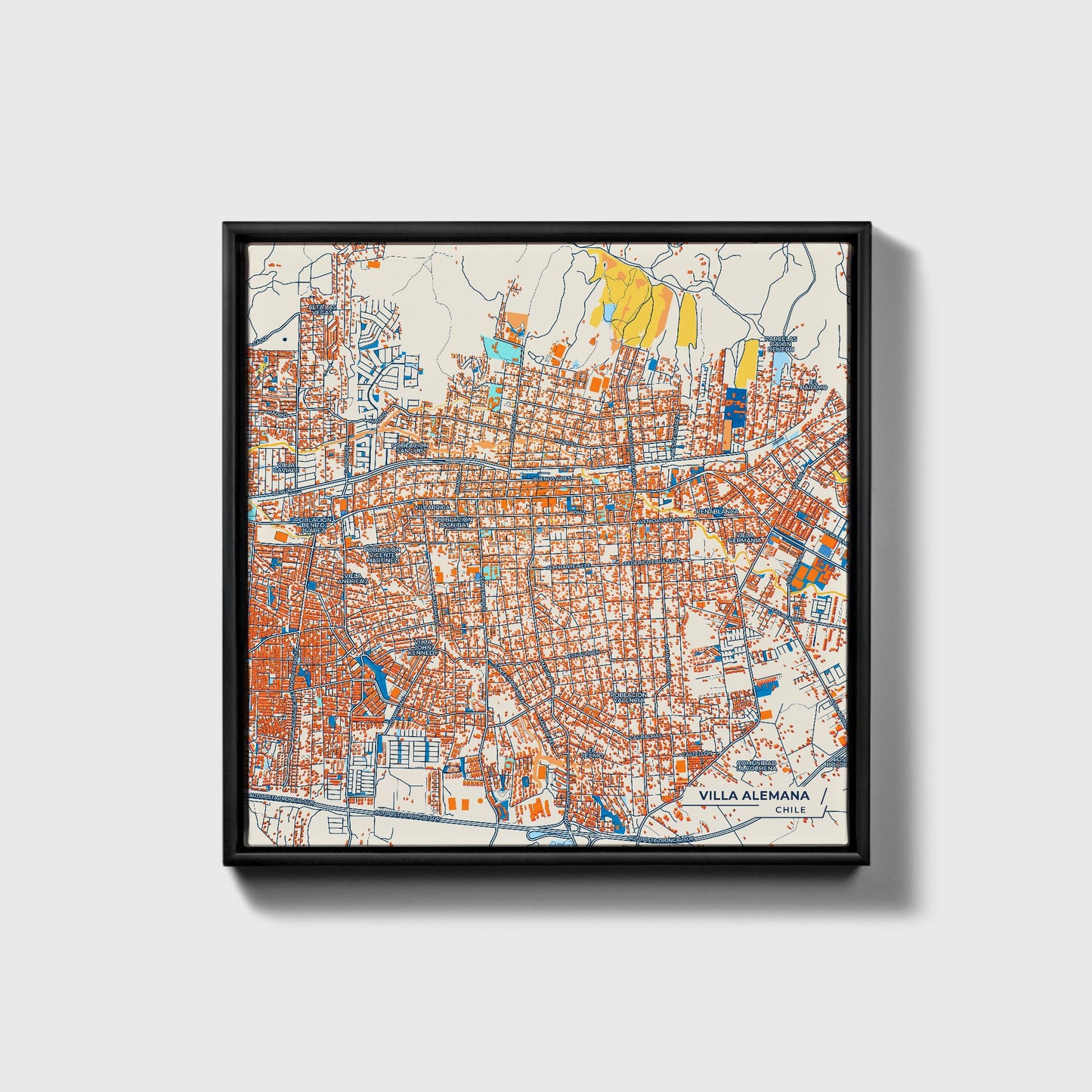Villa Alemana Chile Colorful City Map Canvas Print • Black Framed