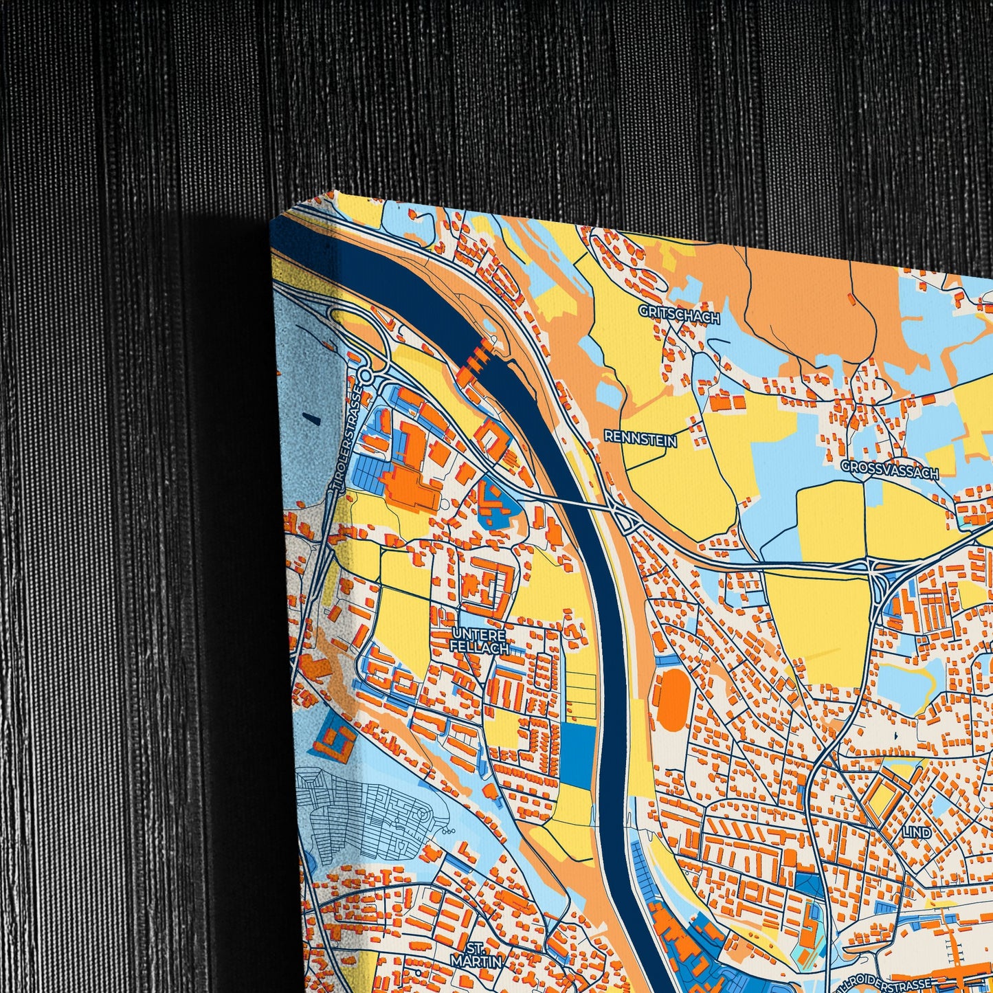 Villach Austria Colorful City Map Canvas Print Detail