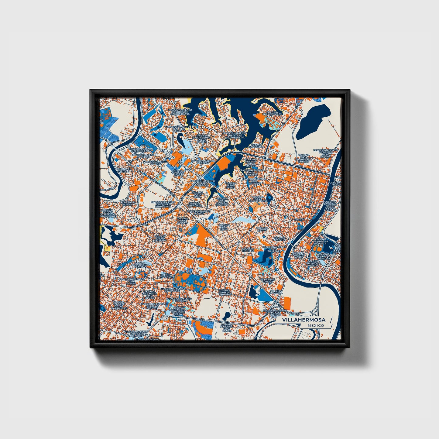 Villahermosa Mexico Colorful City Map Canvas Print • Black Framed