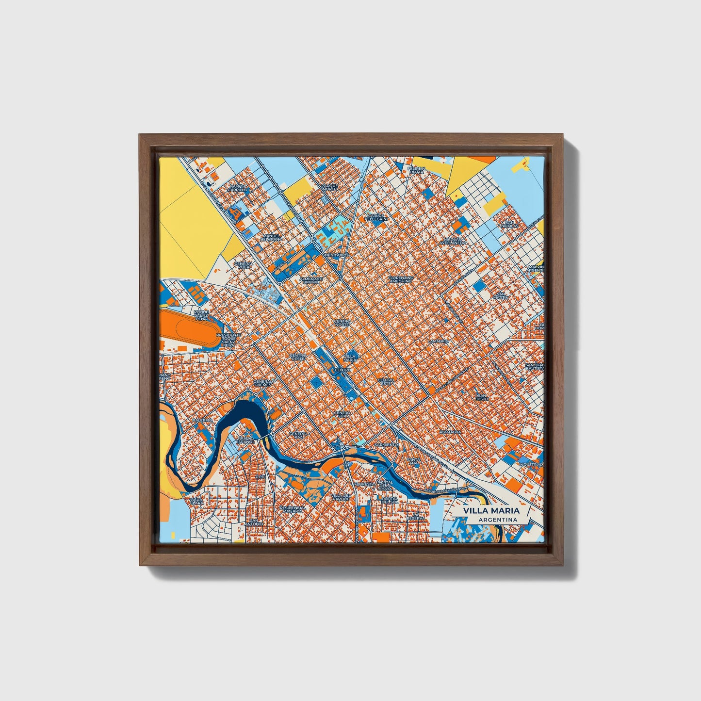 Villa Maria Argentina Colorful City Map Canvas Print • Dark Wooden Framed