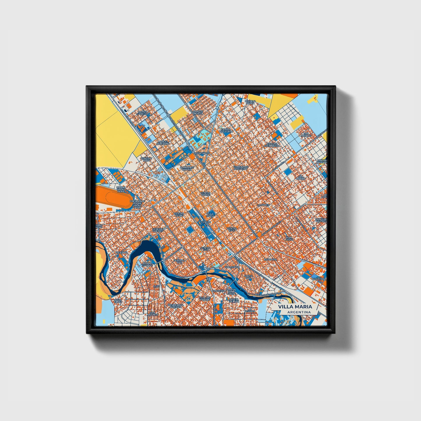 Villa Maria Argentina Colorful City Map Canvas Print • Black Framed