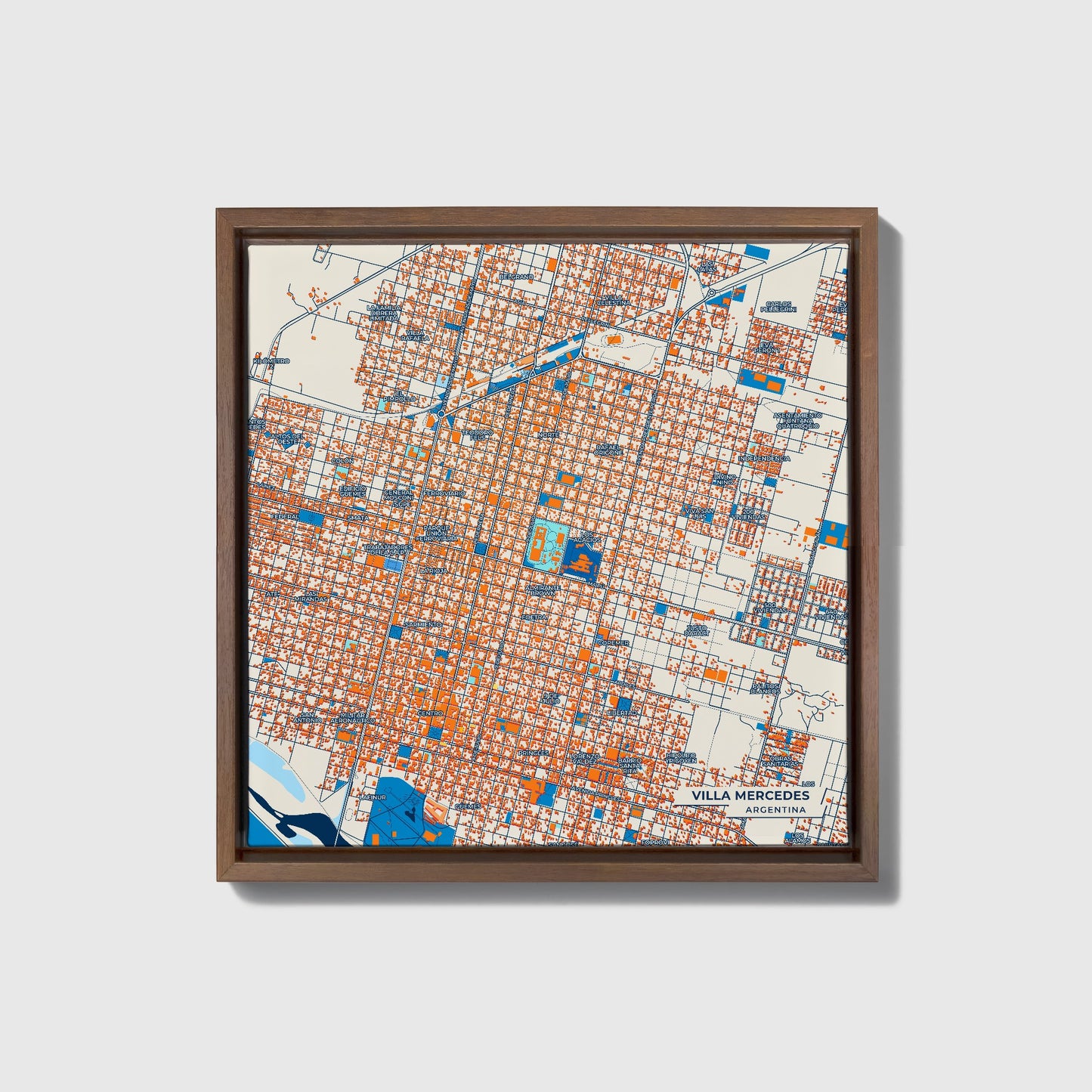 Villa Mercedes Argentina Colorful City Map Canvas Print • Dark Wooden Framed