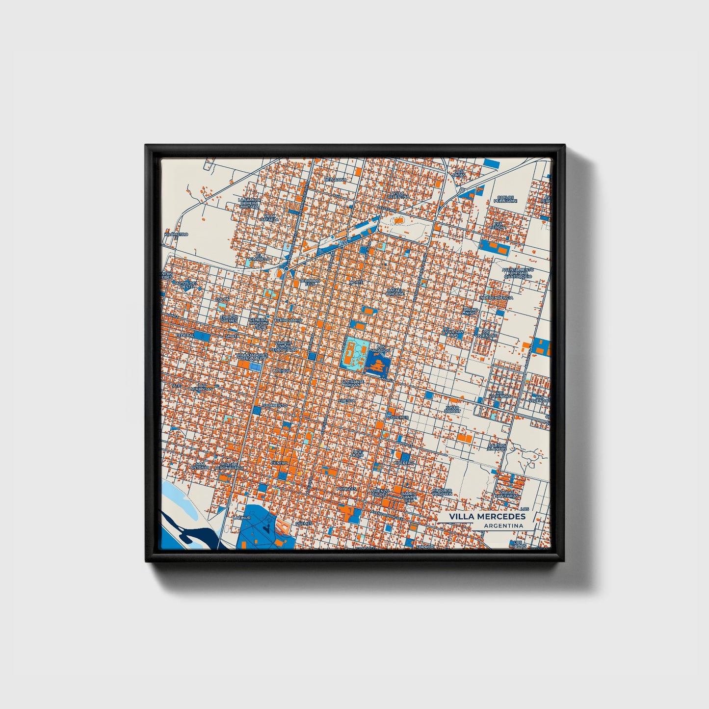 Villa Mercedes Argentina Colorful City Map Canvas Print • Black Framed