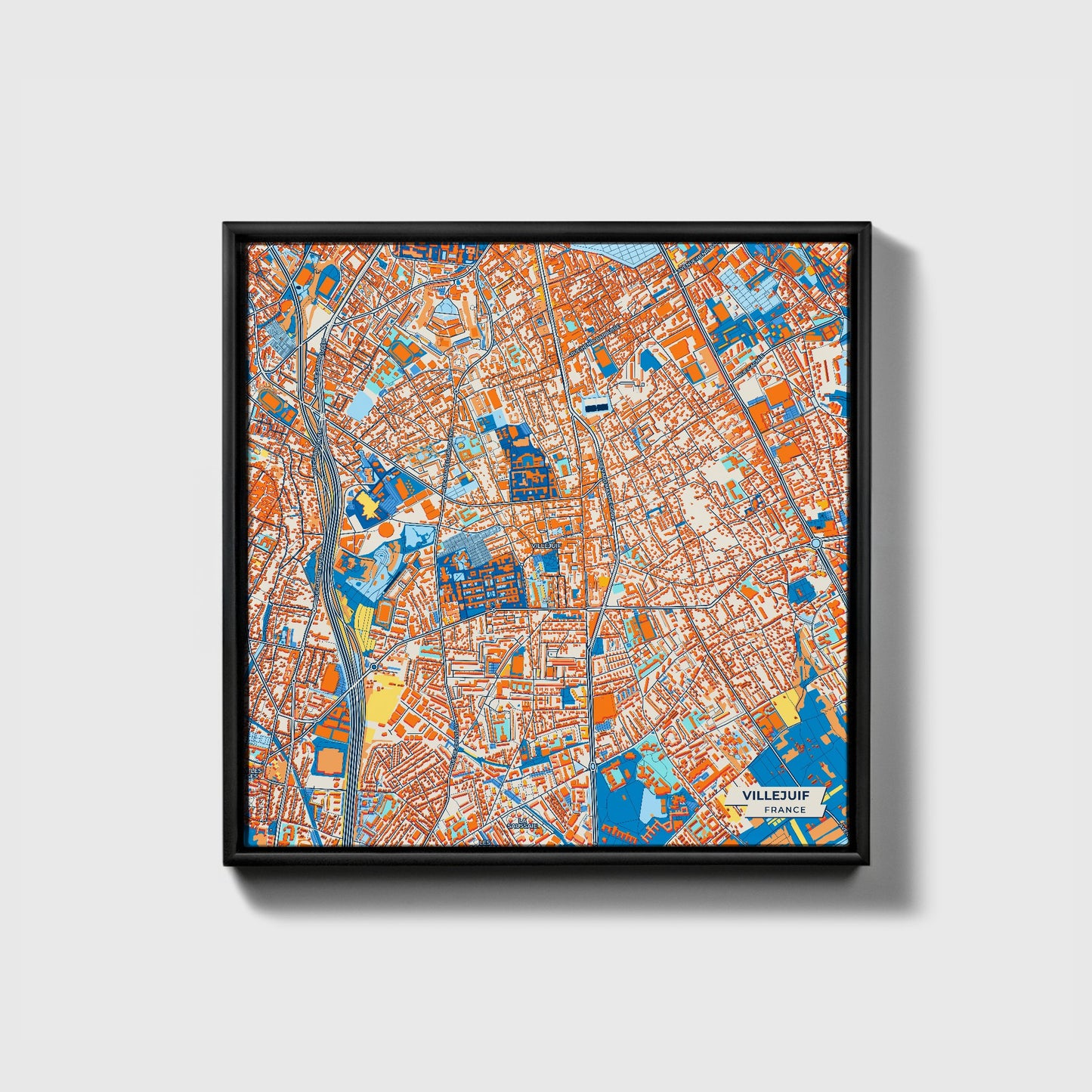 Villejuif France Colorful City Map Canvas Print • Black Framed