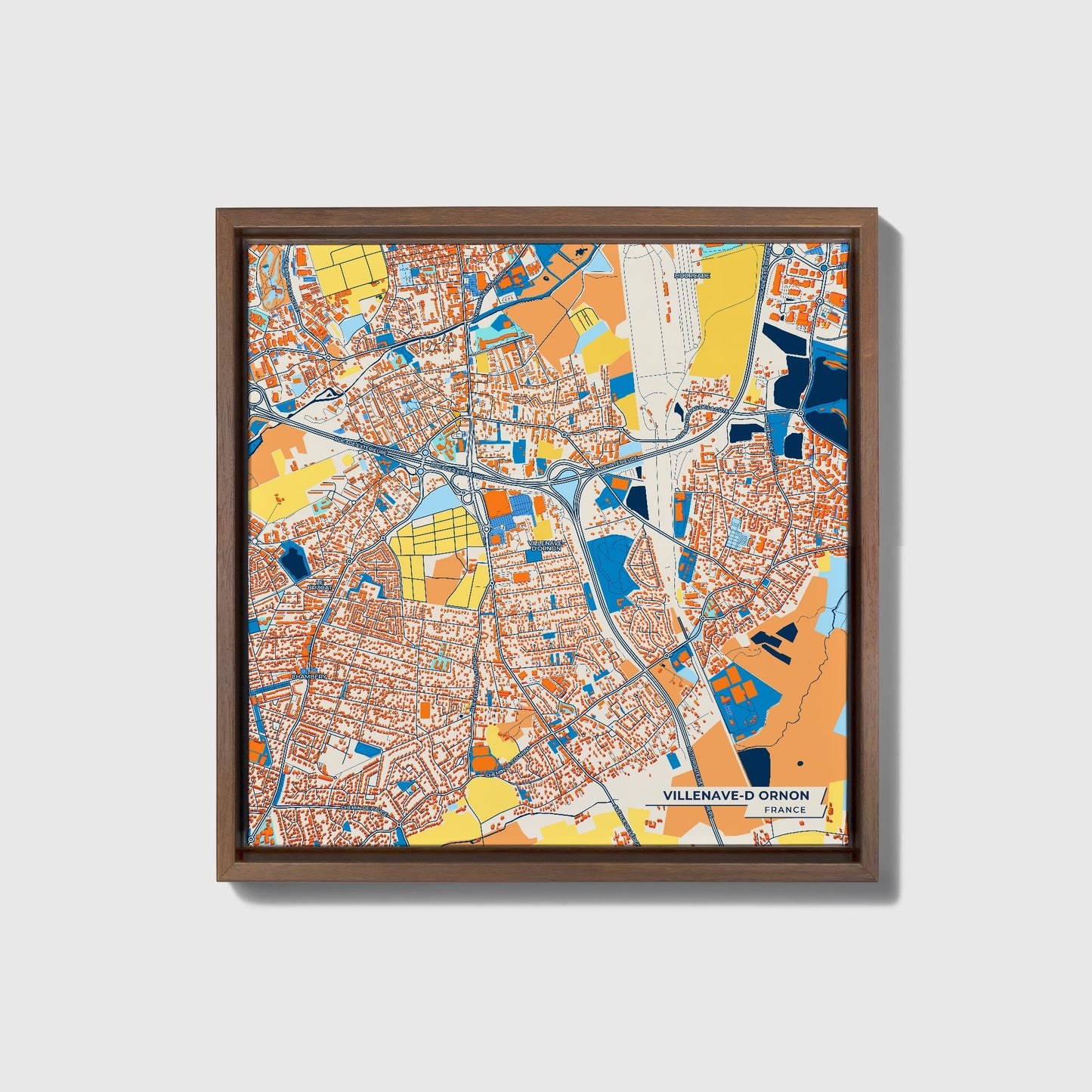 Villenave-D Ornon France Colorful City Map Canvas Print • Dark Wooden Framed