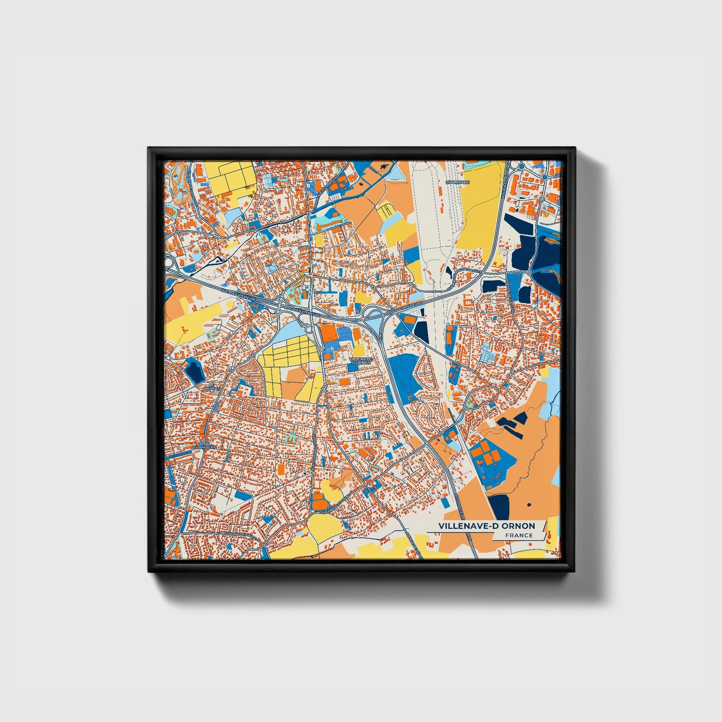 Villenave-D Ornon France Colorful City Map Canvas Print • Black Framed