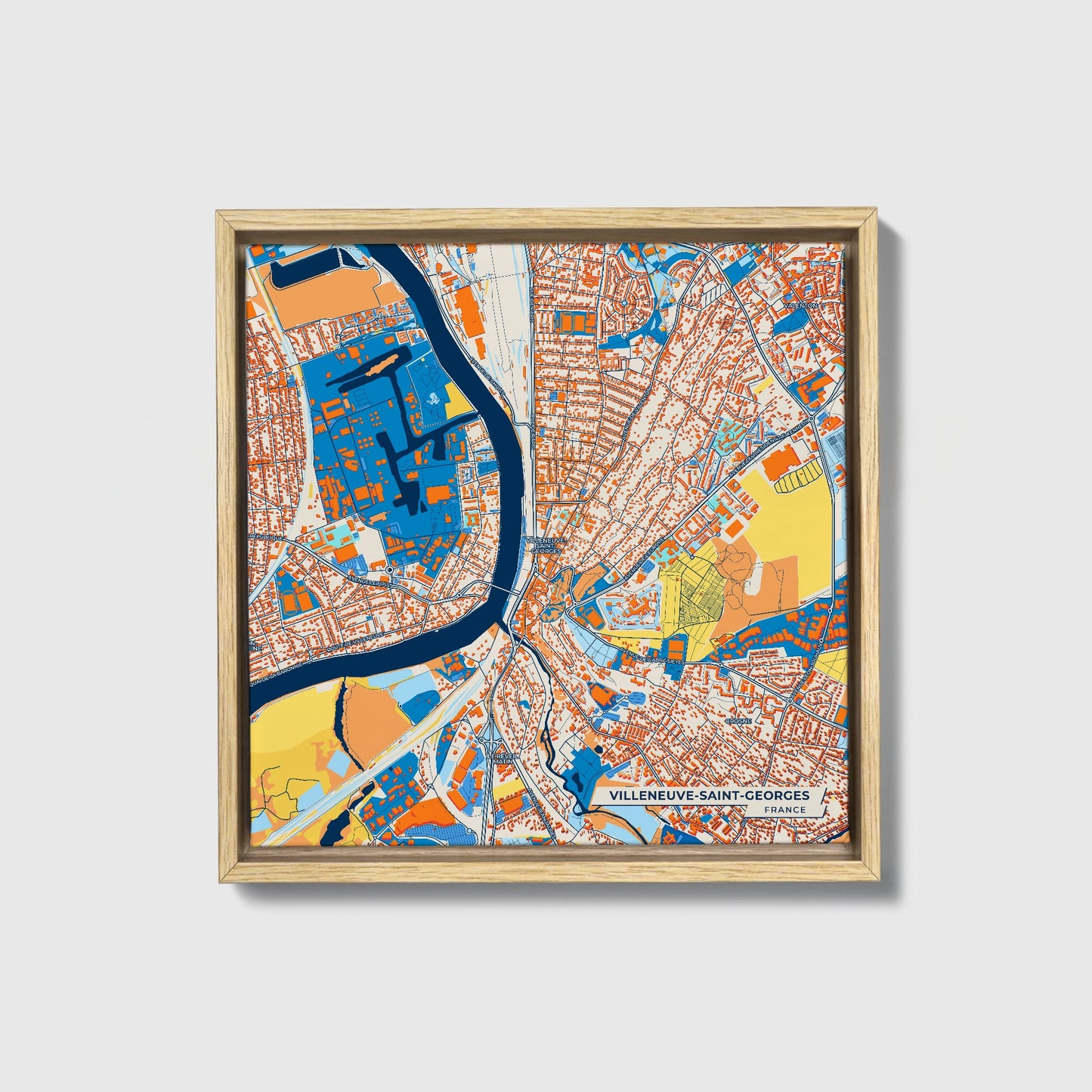 Villeneuve-Saint-Georges France Colorful City Map Canvas Print • Natural Wooden Framed