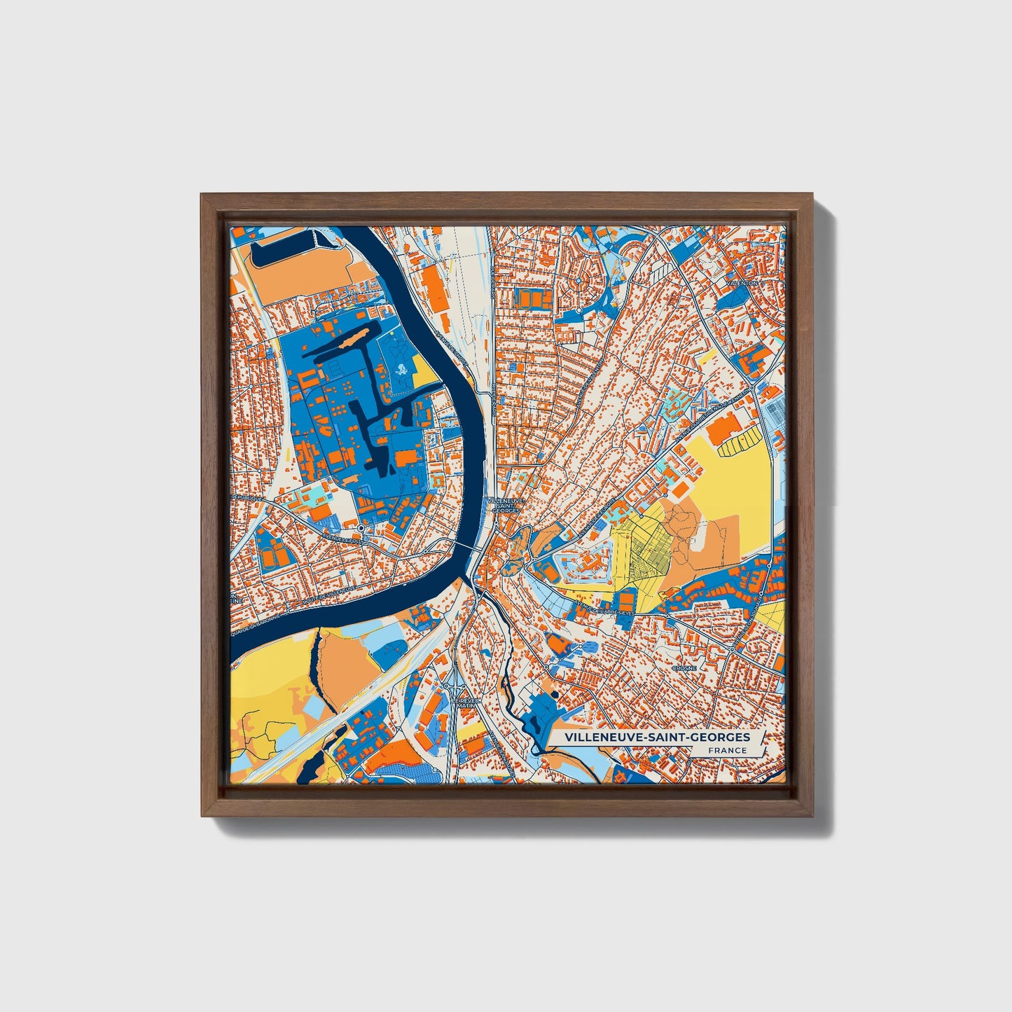 Villeneuve-Saint-Georges France Colorful City Map Canvas Print • Dark Wooden Framed