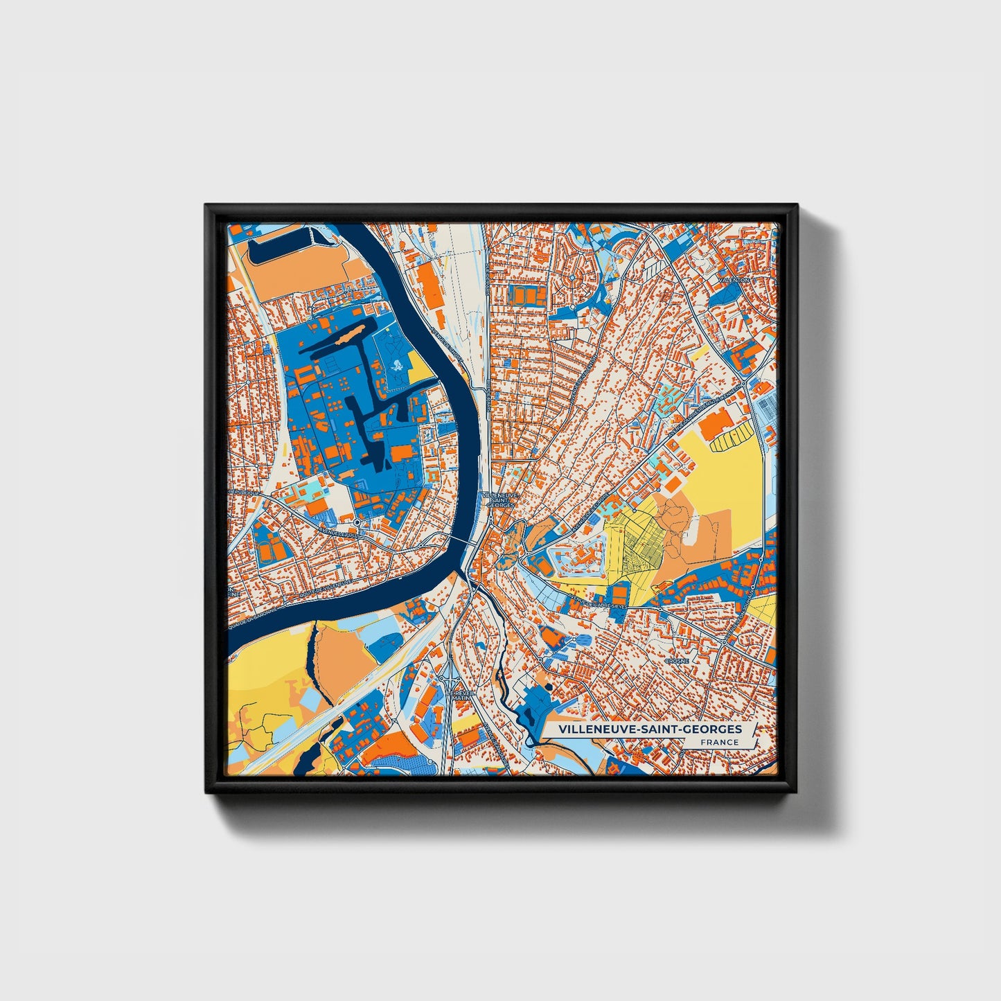 Villeneuve-Saint-Georges France Colorful City Map Canvas Print • Black Framed