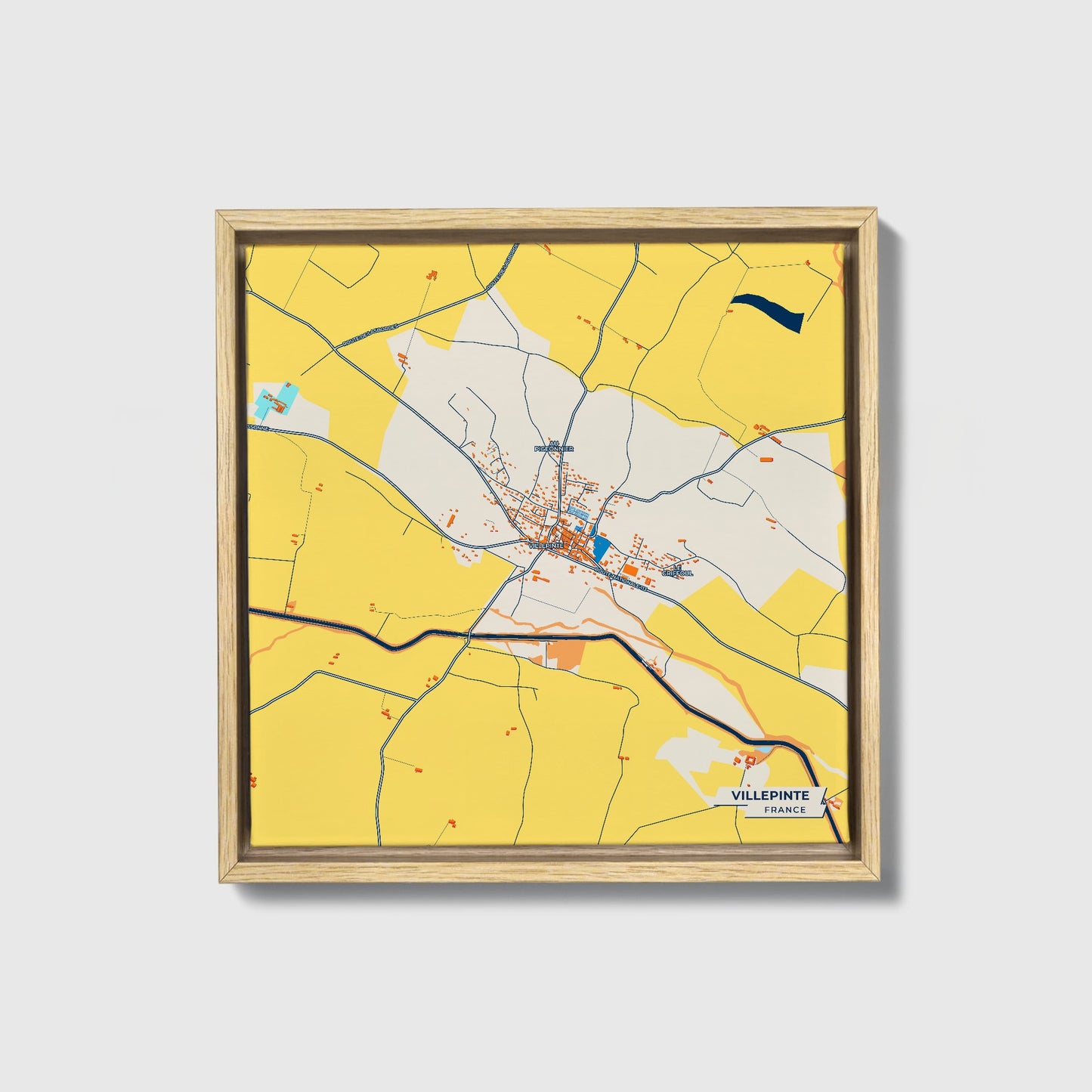 Villepinte France Colorful City Map Canvas Print • Natural Wooden Framed