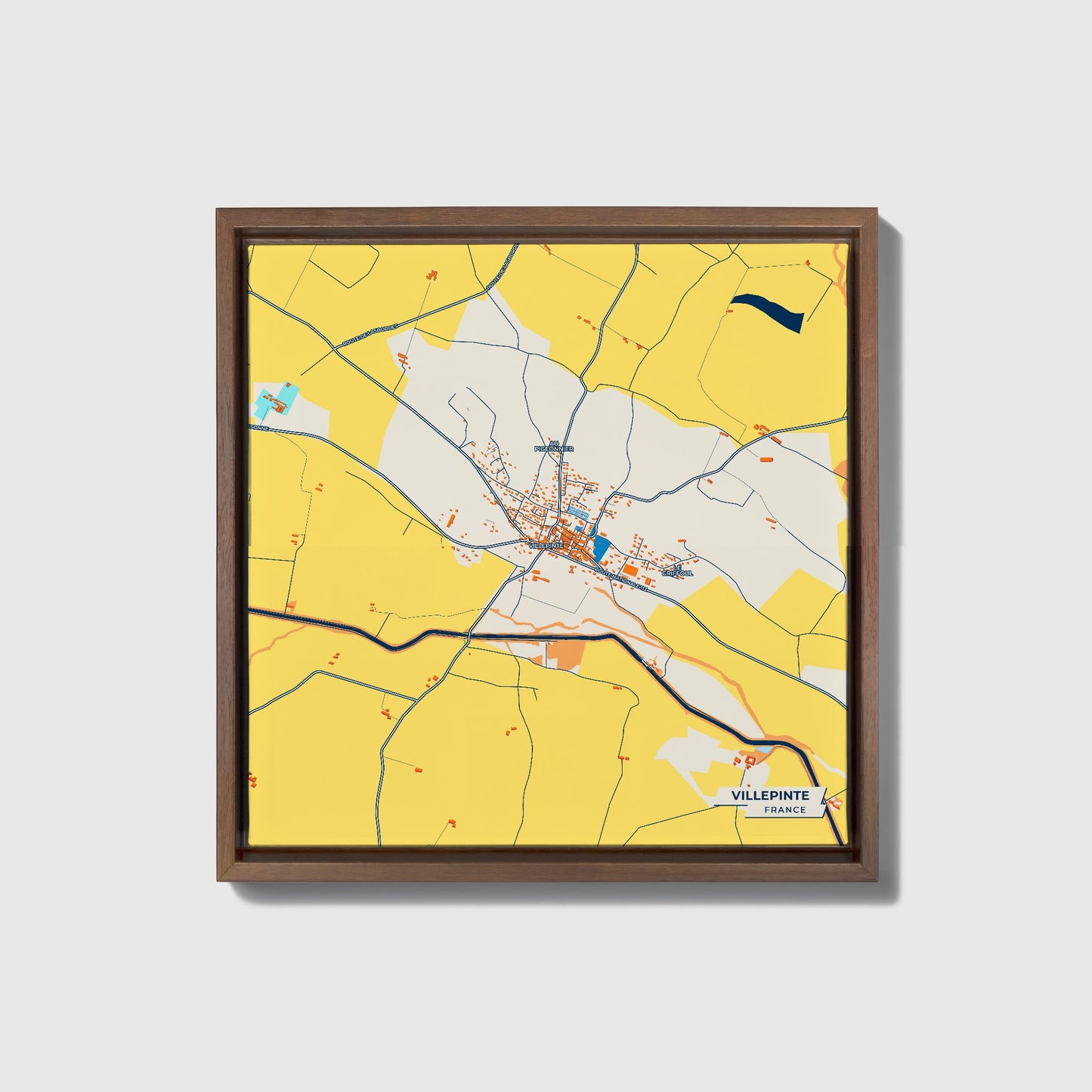 Villepinte France Colorful City Map Canvas Print • Dark Wooden Framed