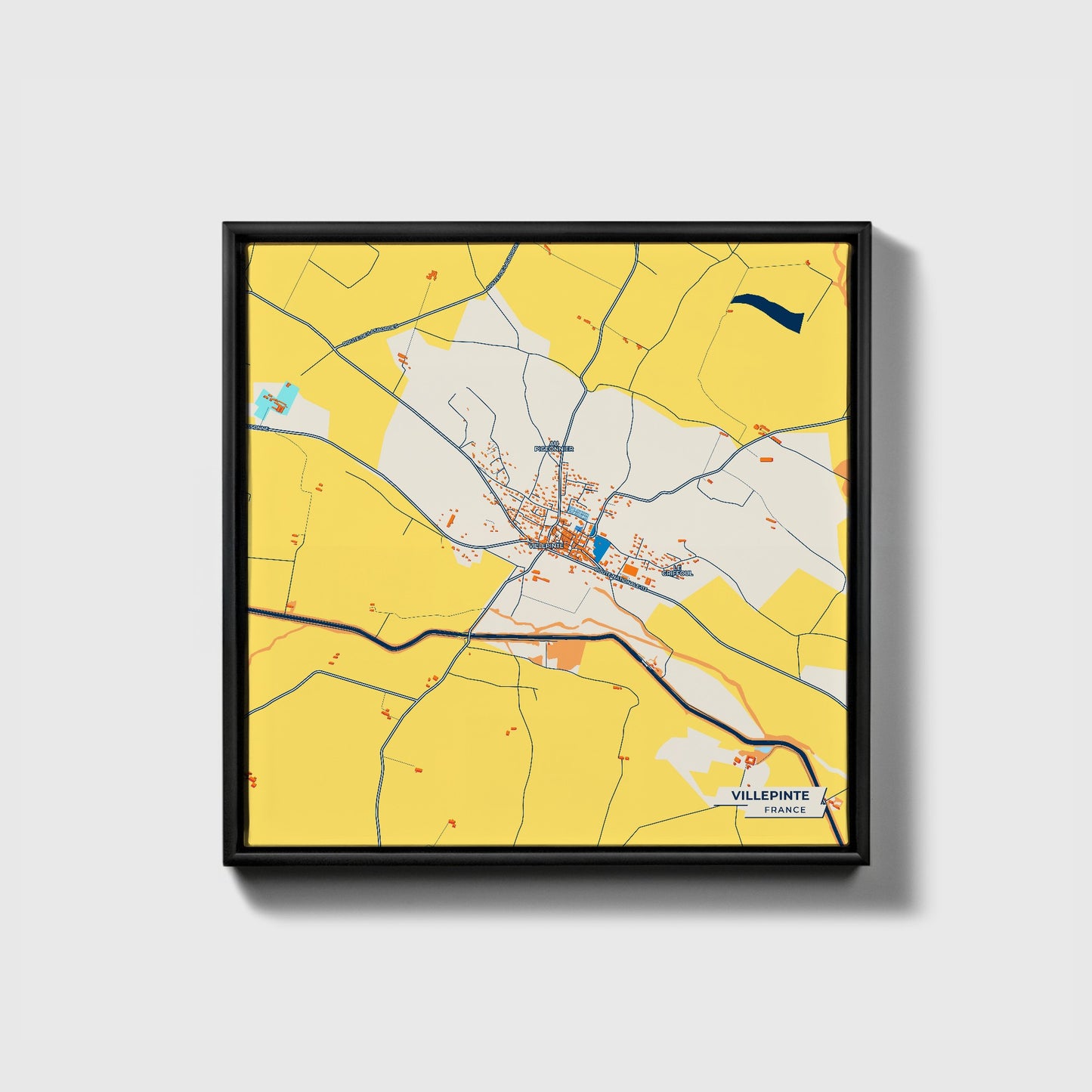 Villepinte France Colorful City Map Canvas Print • Black Framed