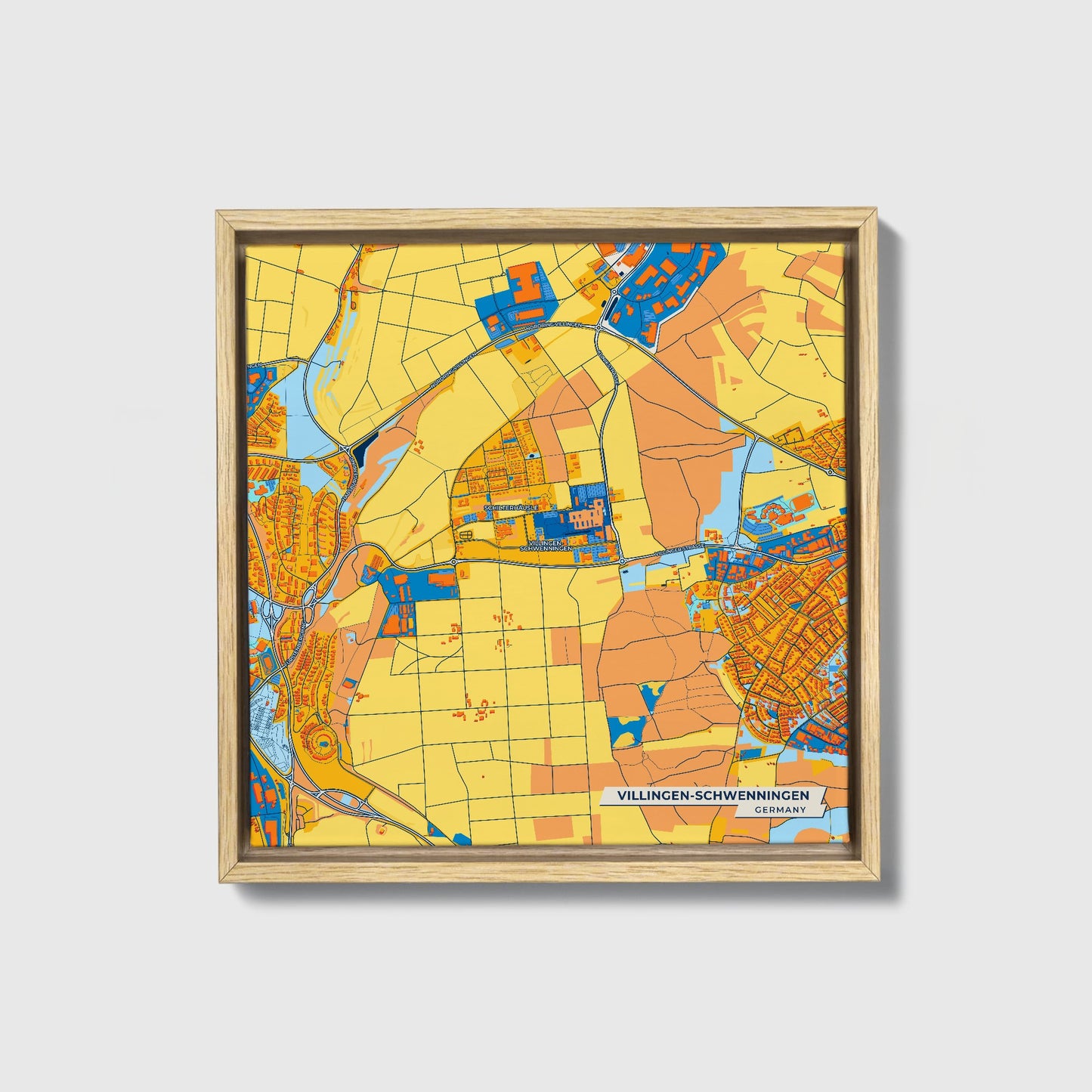 Villingen-Schwenningen Germany Colorful City Map Canvas Print • Natural Wooden Framed