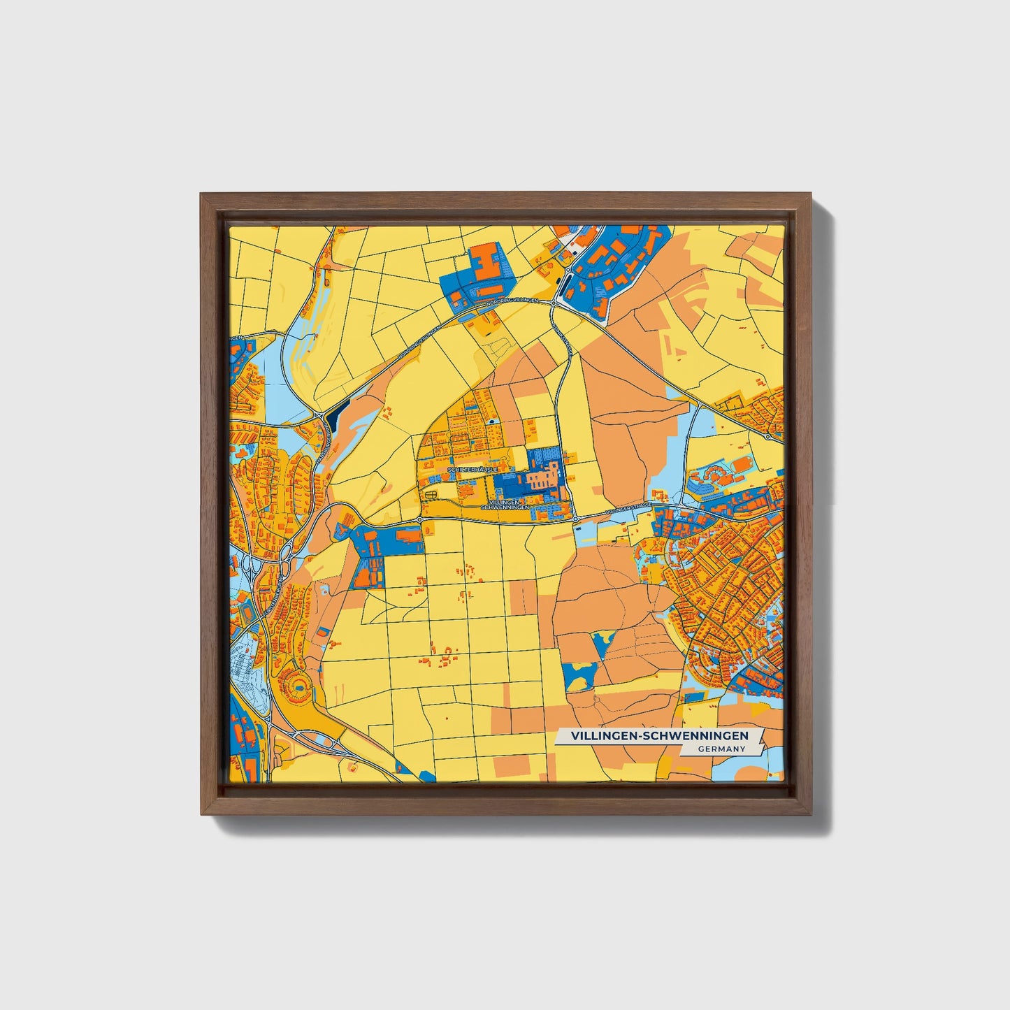 Villingen-Schwenningen Germany Colorful City Map Canvas Print • Dark Wooden Framed