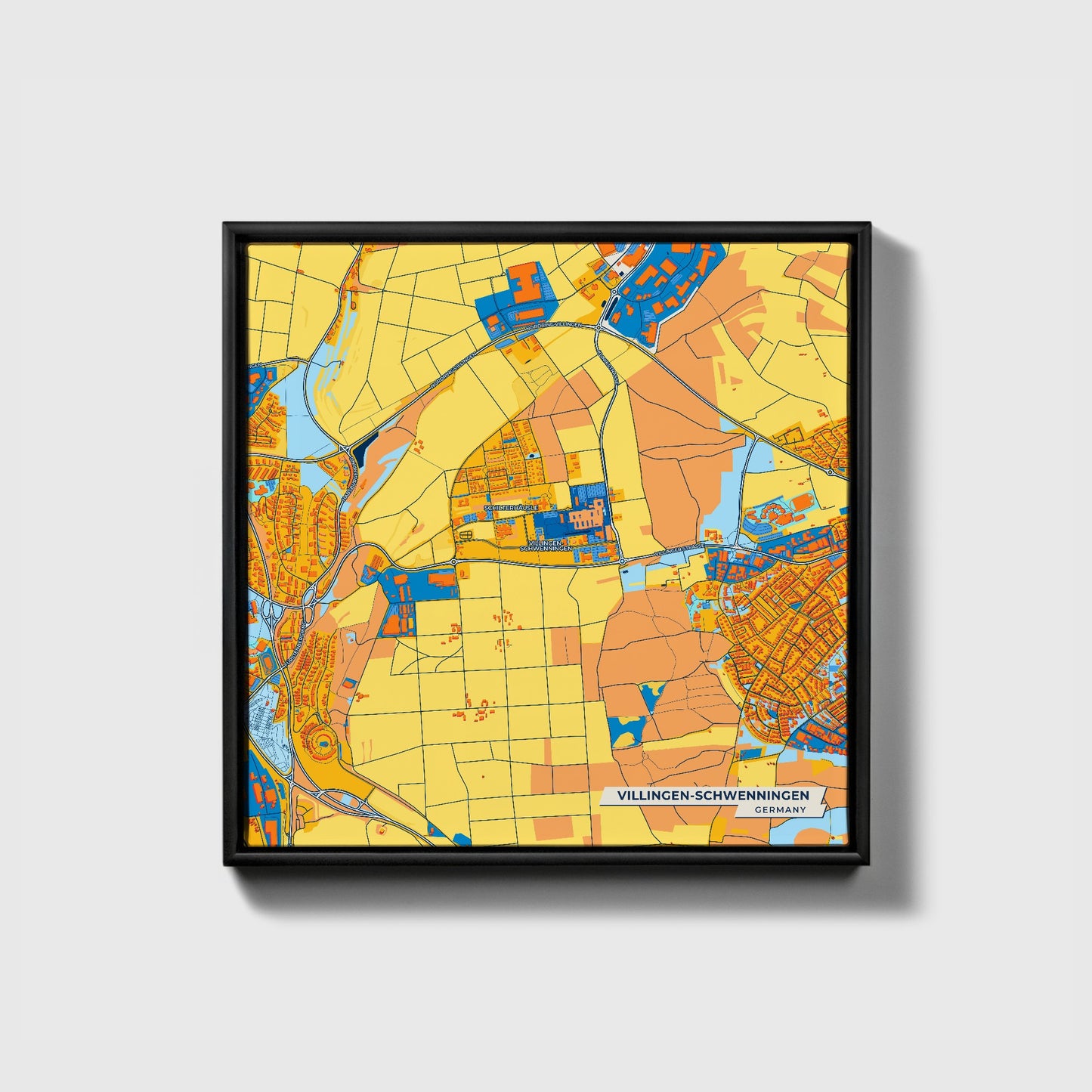 Villingen-Schwenningen Germany Colorful City Map Canvas Print • Black Framed