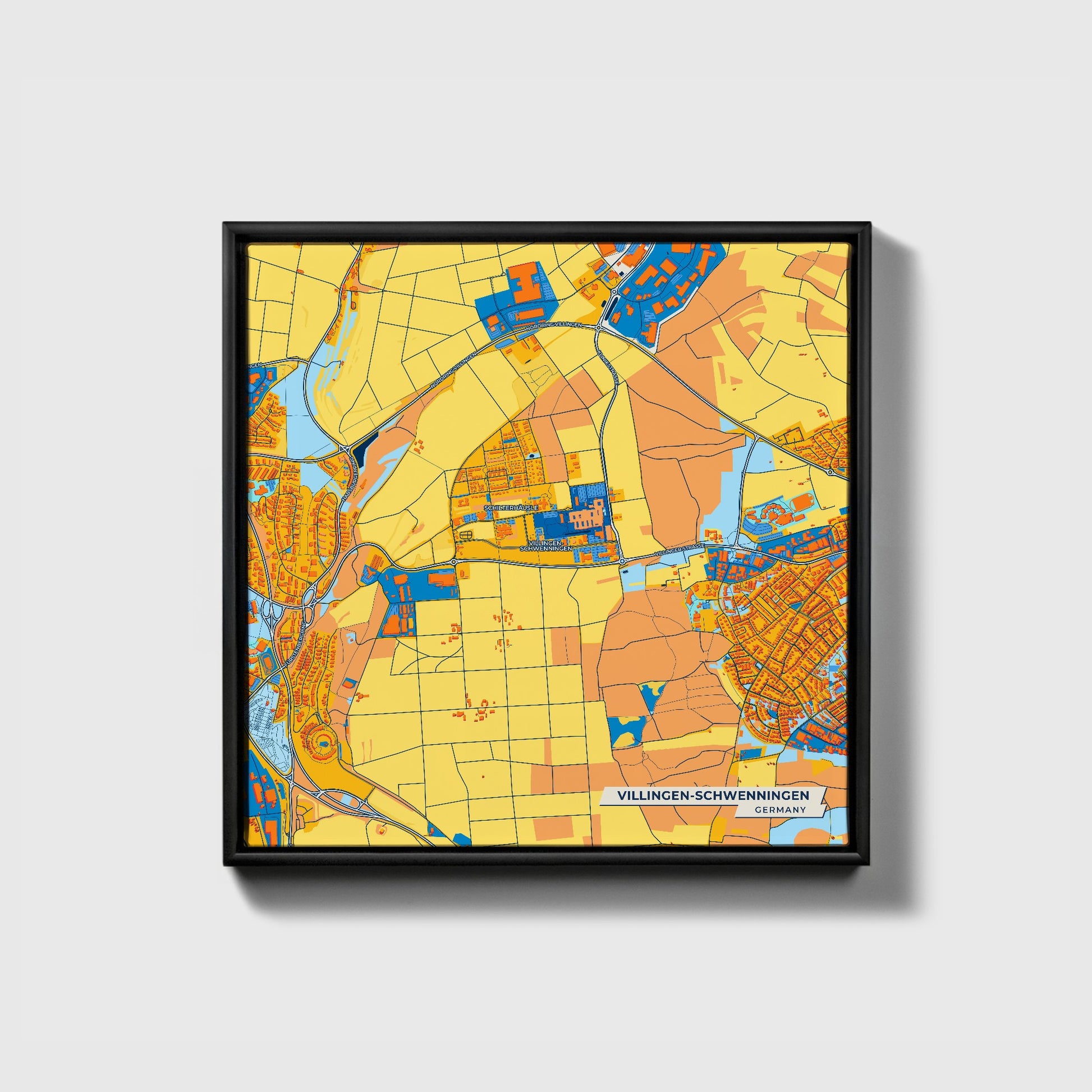 Villingen-Schwenningen Germany Colorful City Map Canvas Print • Black Framed
