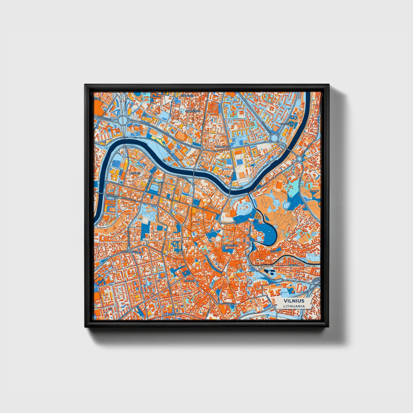 Vilnius Lithuania Colorful City Map Canvas Print • Black Framed