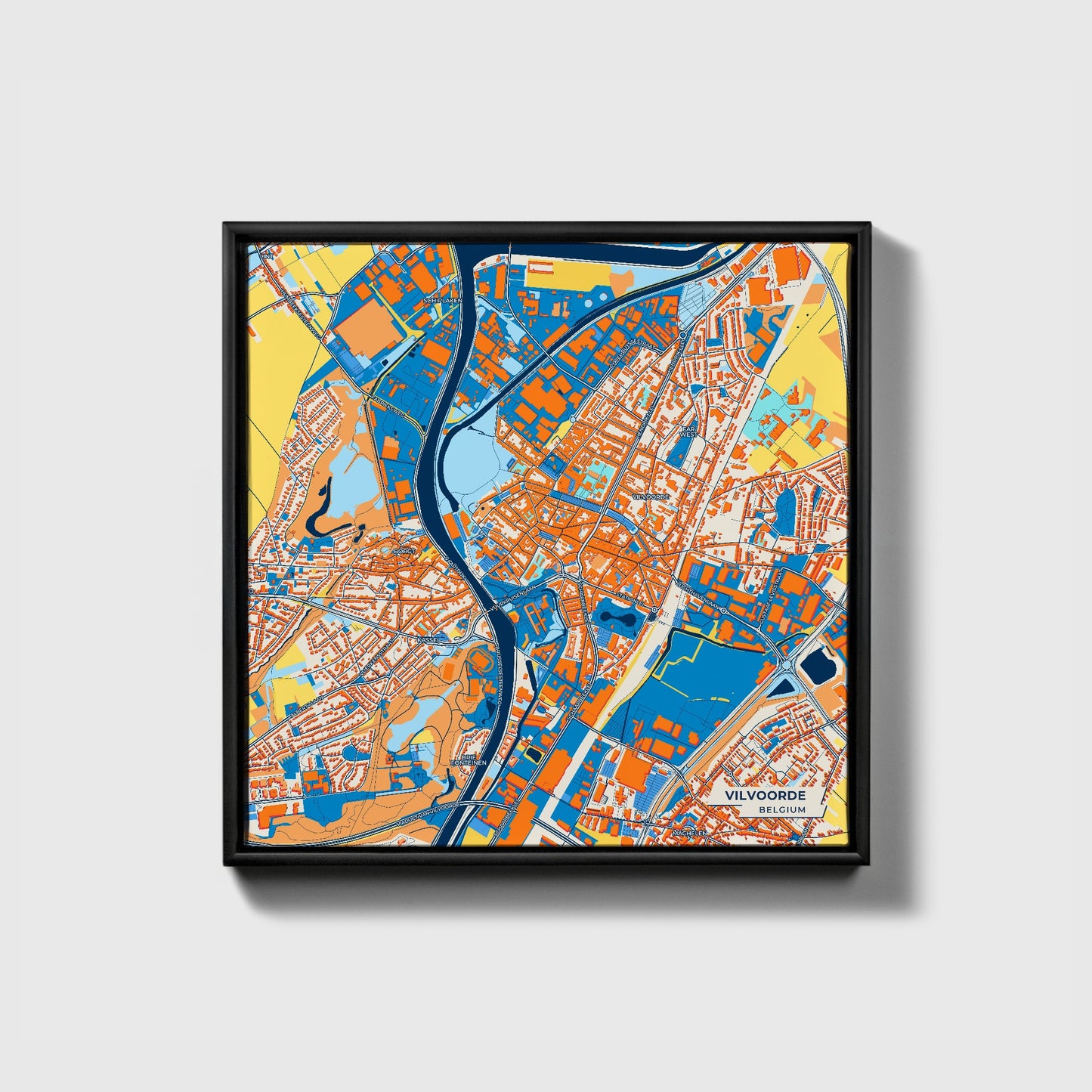 Vilvoorde  Belgium Colorful City Map Canvas Print • Black Framed