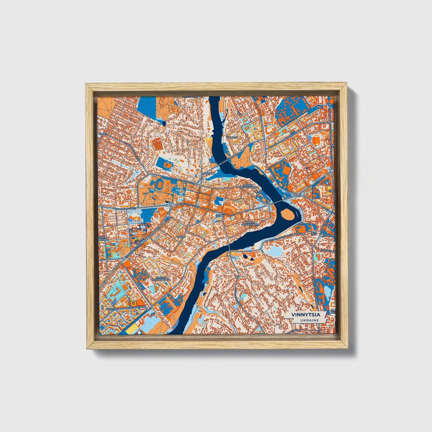 Вінниця Ukraine Colorful City Map Canvas Print • Natural Wooden Framed