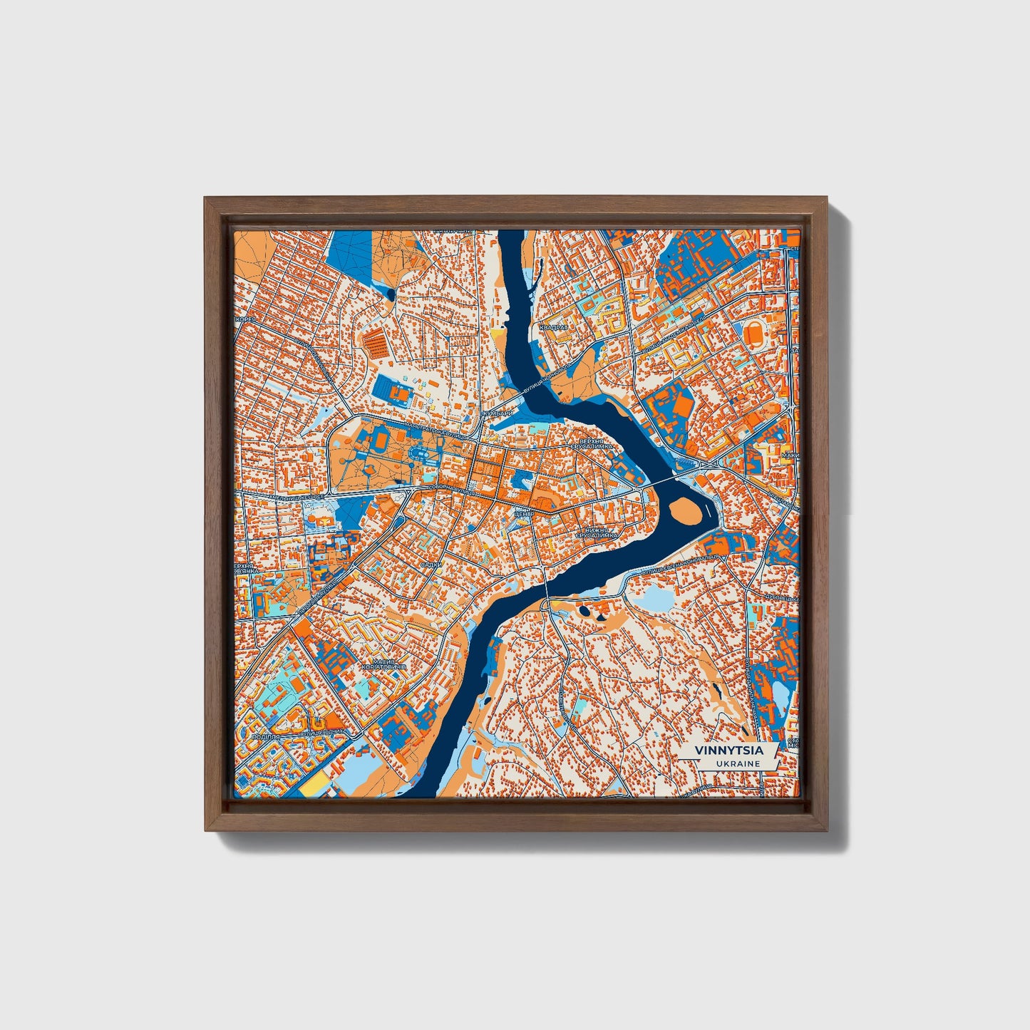 Вінниця Ukraine Colorful City Map Canvas Print • Dark Wooden Framed
