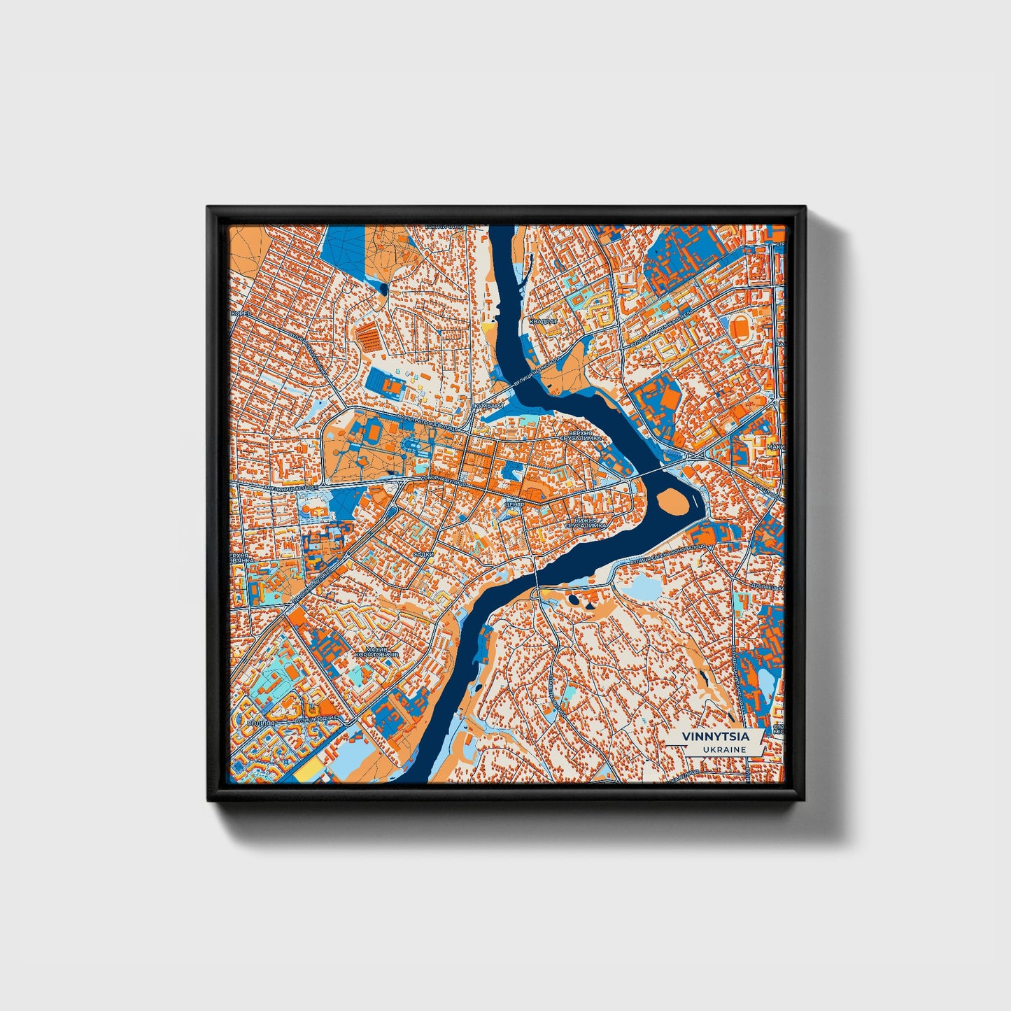 Вінниця Ukraine Colorful City Map Canvas Print • Black Framed