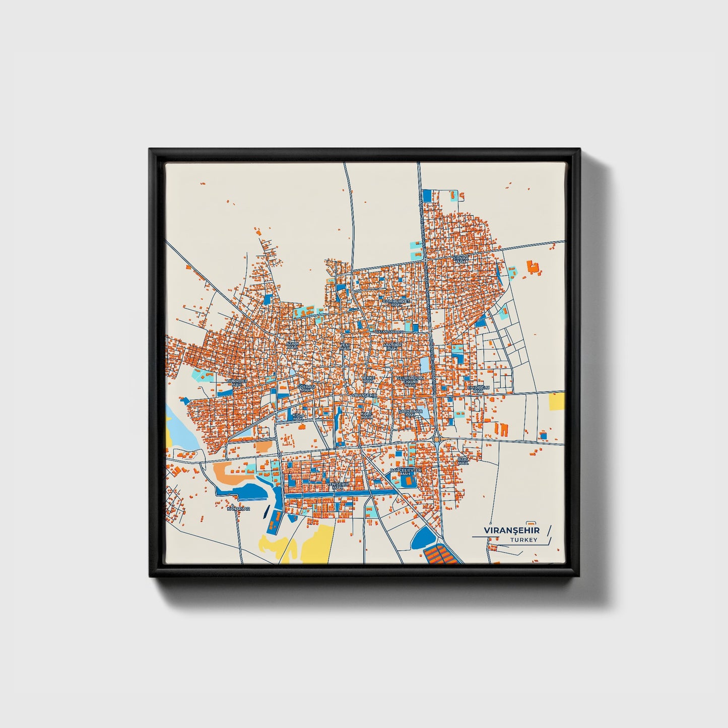 Viranşehir Turkey Colorful City Map Canvas Print • Black Framed