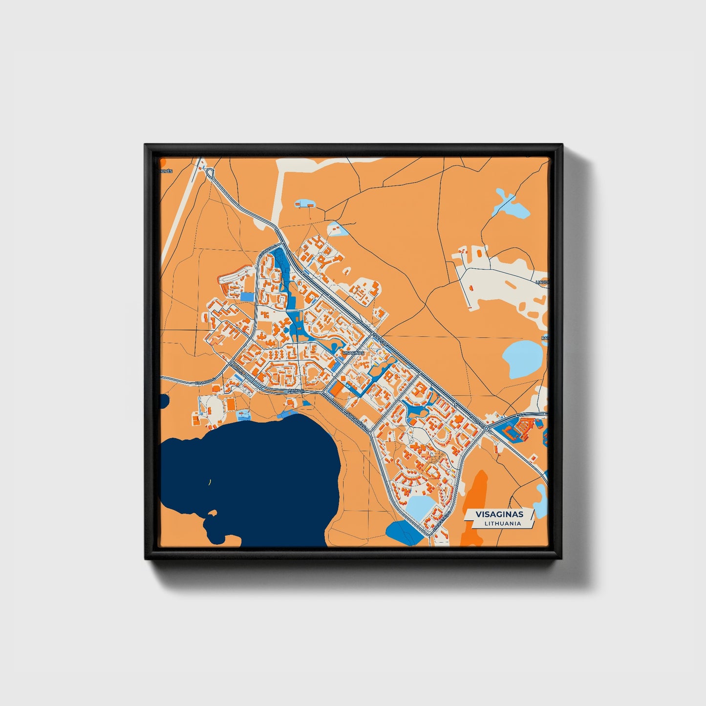 Visaginas Lithuania Colorful City Map Canvas Print • Black Framed
