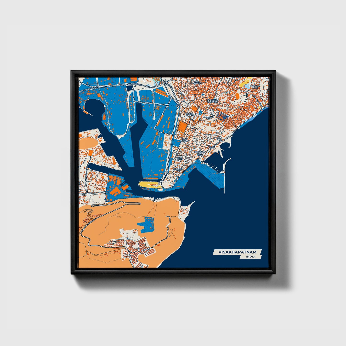 Visakhapatnam India Colorful City Map Canvas Print • Black Framed